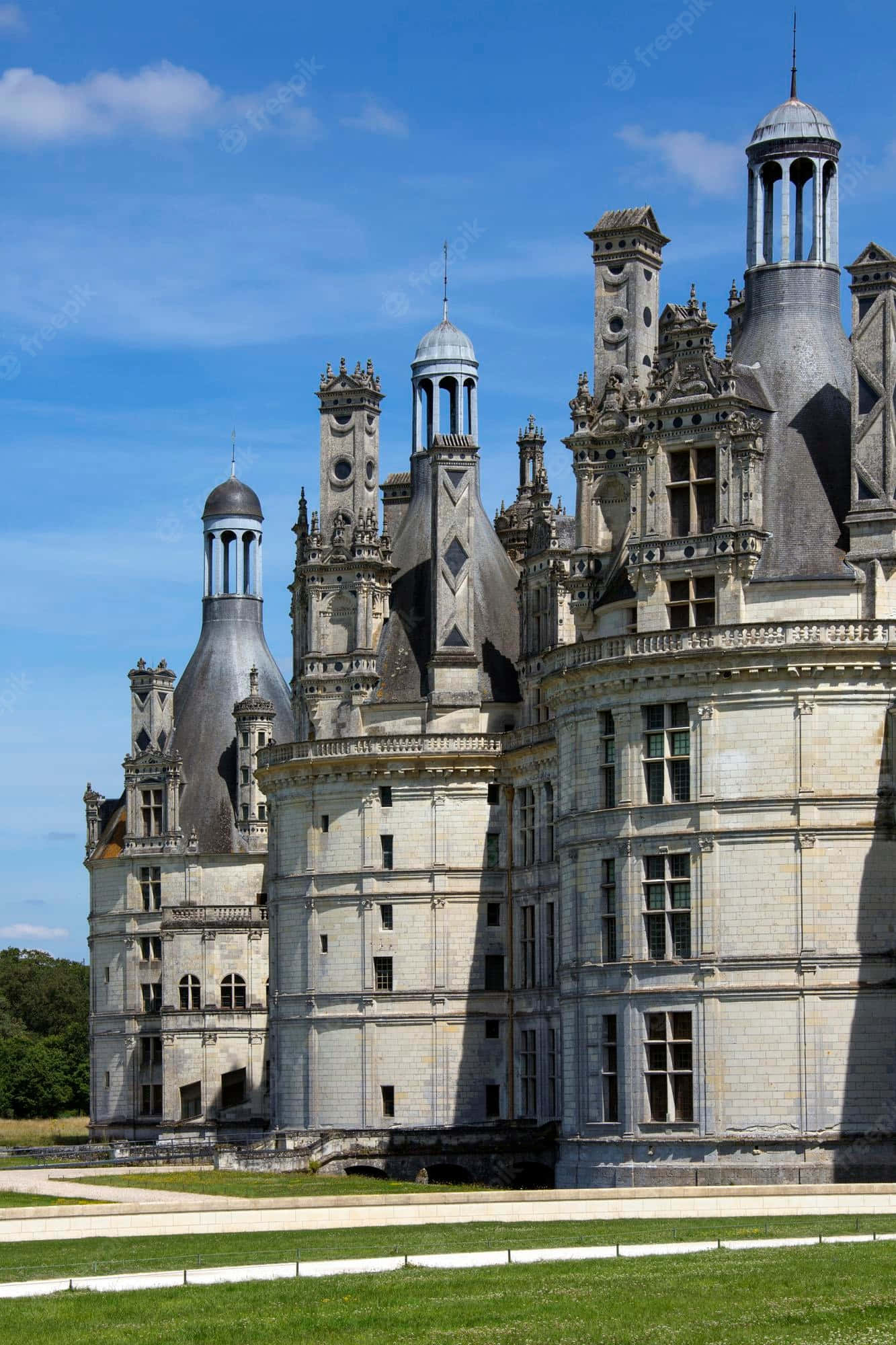 Chateau De Chambord, Dutch Angle, gray stone towers, Full HD Phone Wallpaper