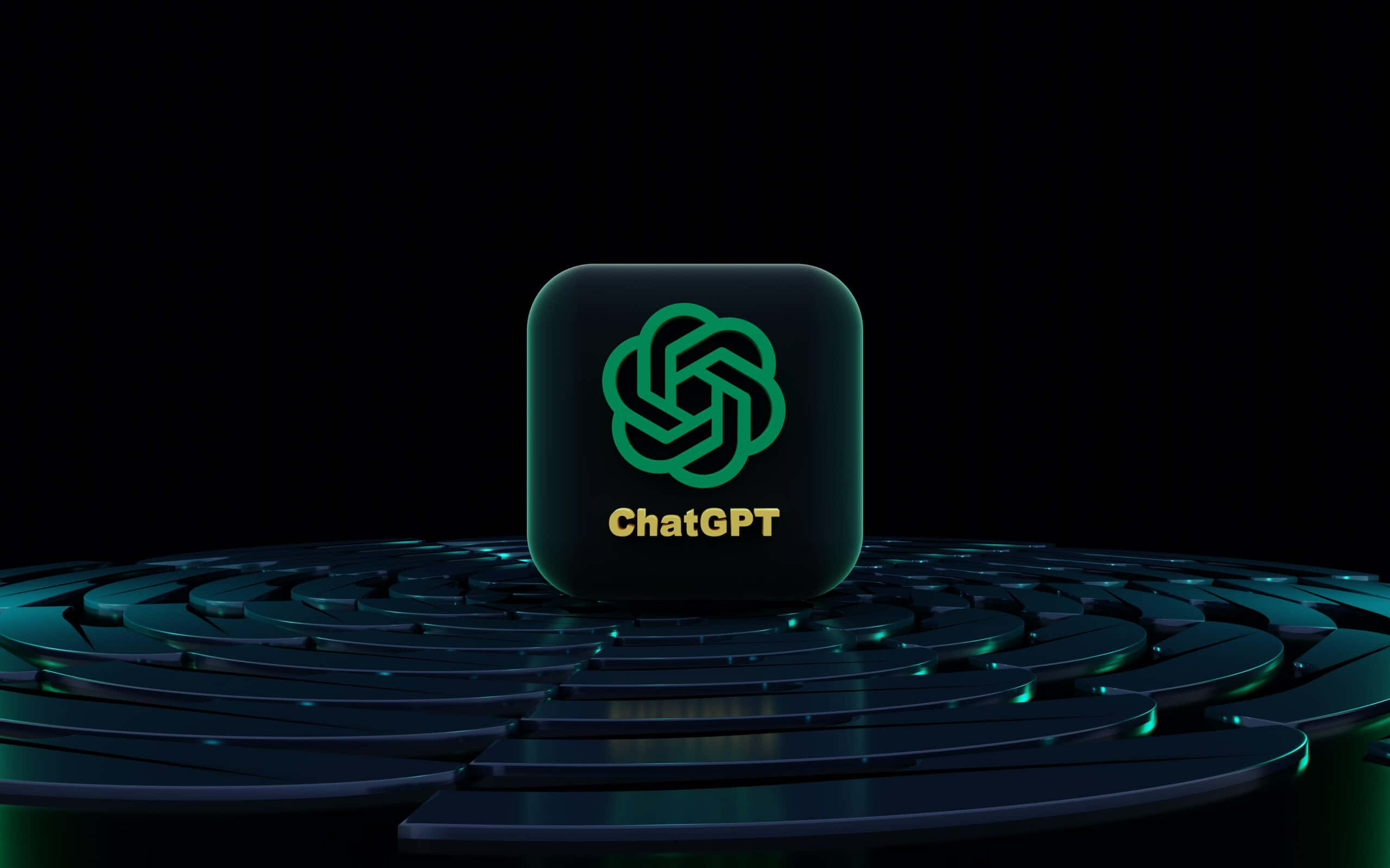 ChatGPT, green circular button, glowing green, 2K Desktop Wallpaper