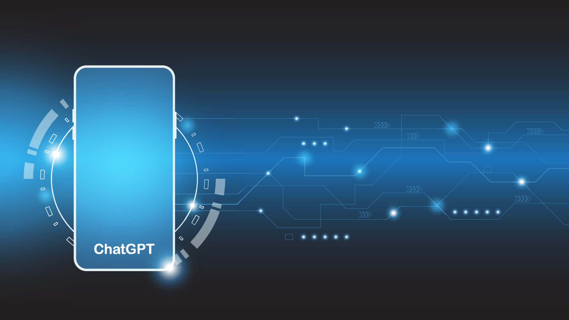 ChatGPT, glowing blue smartphone, digital circuitry, Full HD Desktop Wallpaper