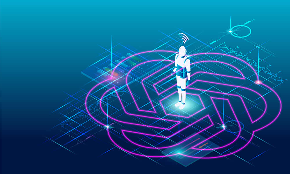 Chatgpt, glowing purple neural network pattern, deep blue digital grid background, SD Desktop Wallpaper