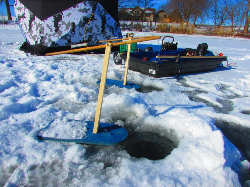 Chatham-Kent, frozen lake, snow-covered ice fishing holes, SD Desktop Wallpaper