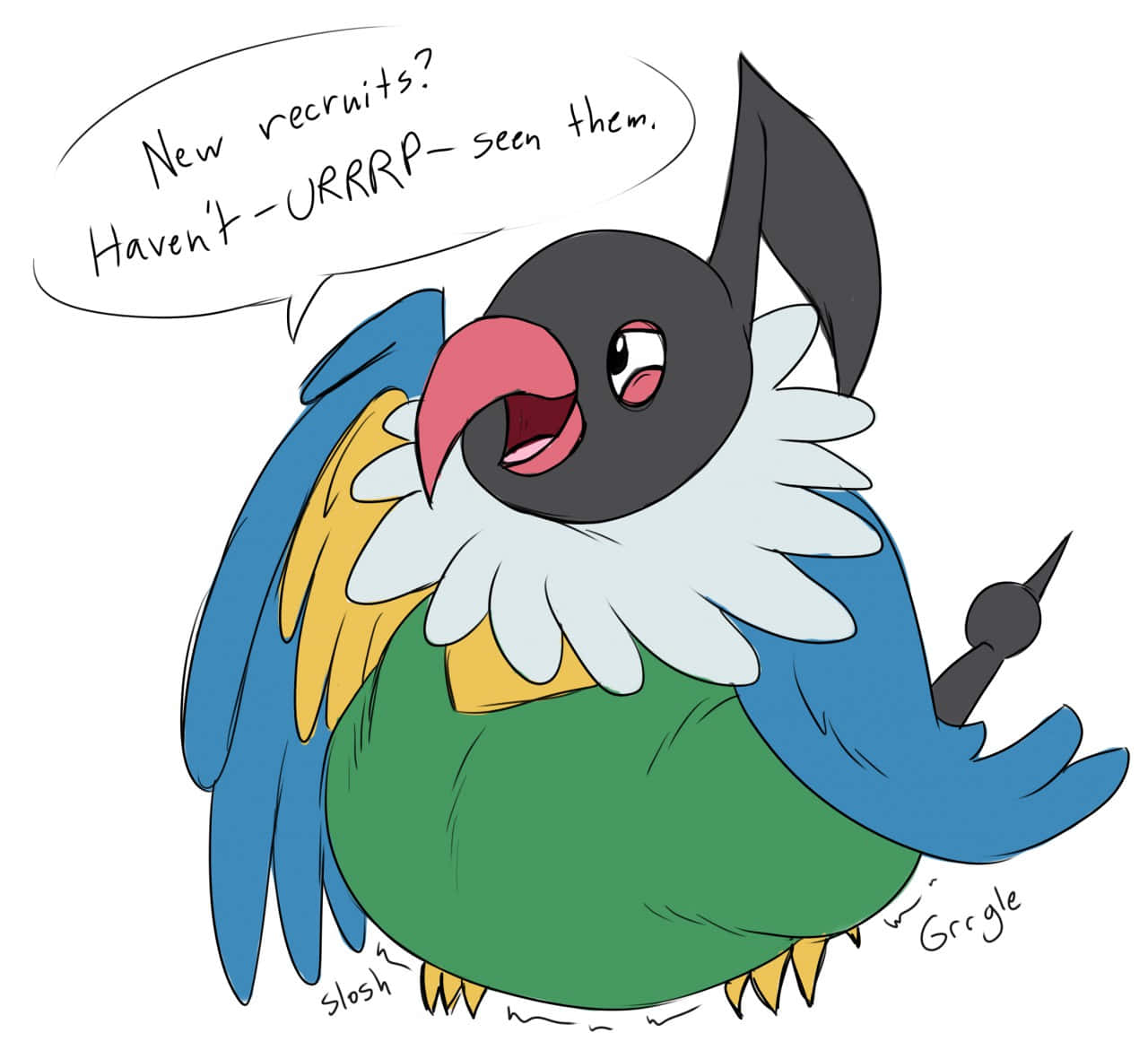 Chatot, green body, blue wings, HD Desktop Wallpaper