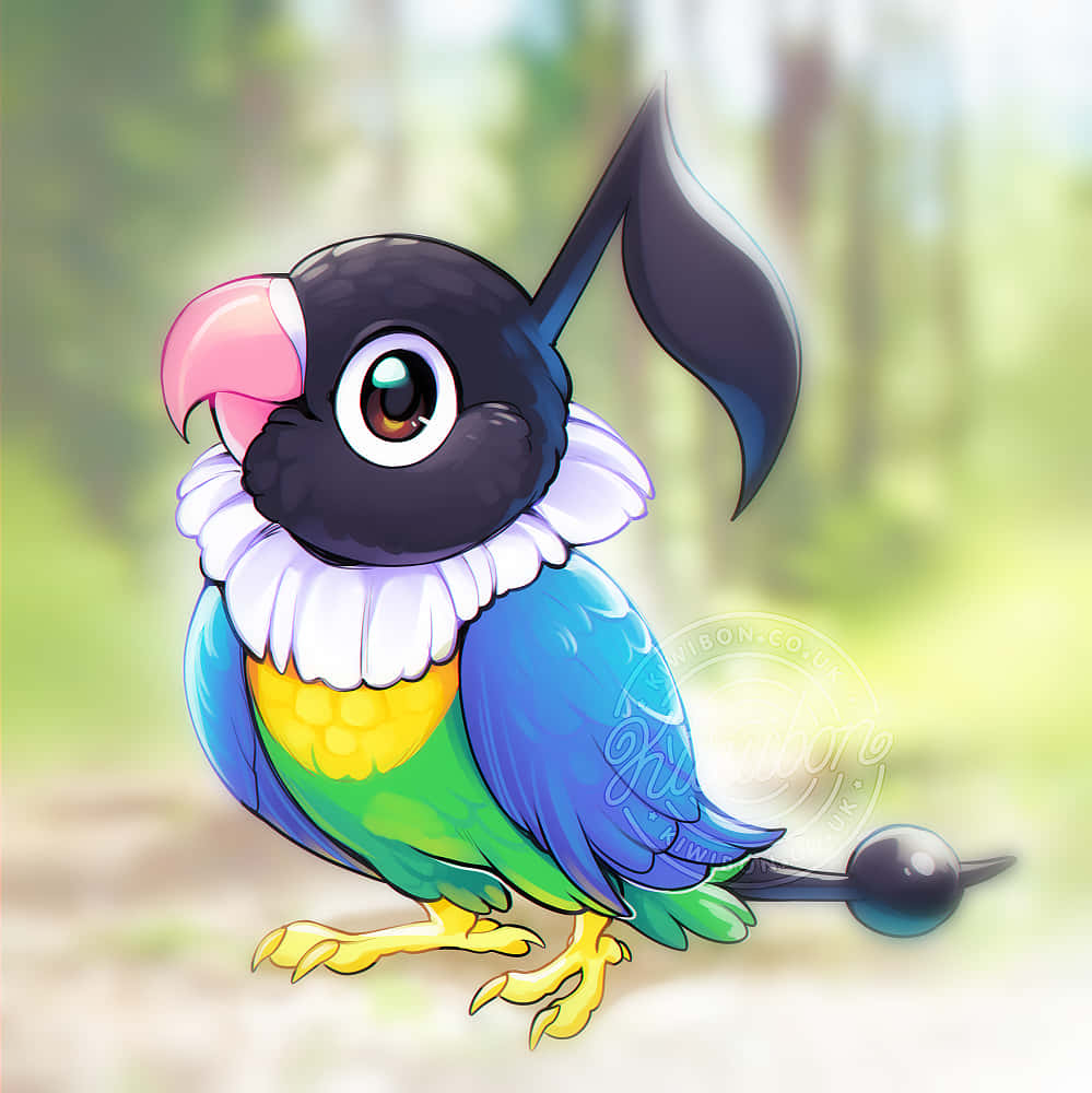 Chatot, cute cartoon bird, black head, SD Phone Wallpaper