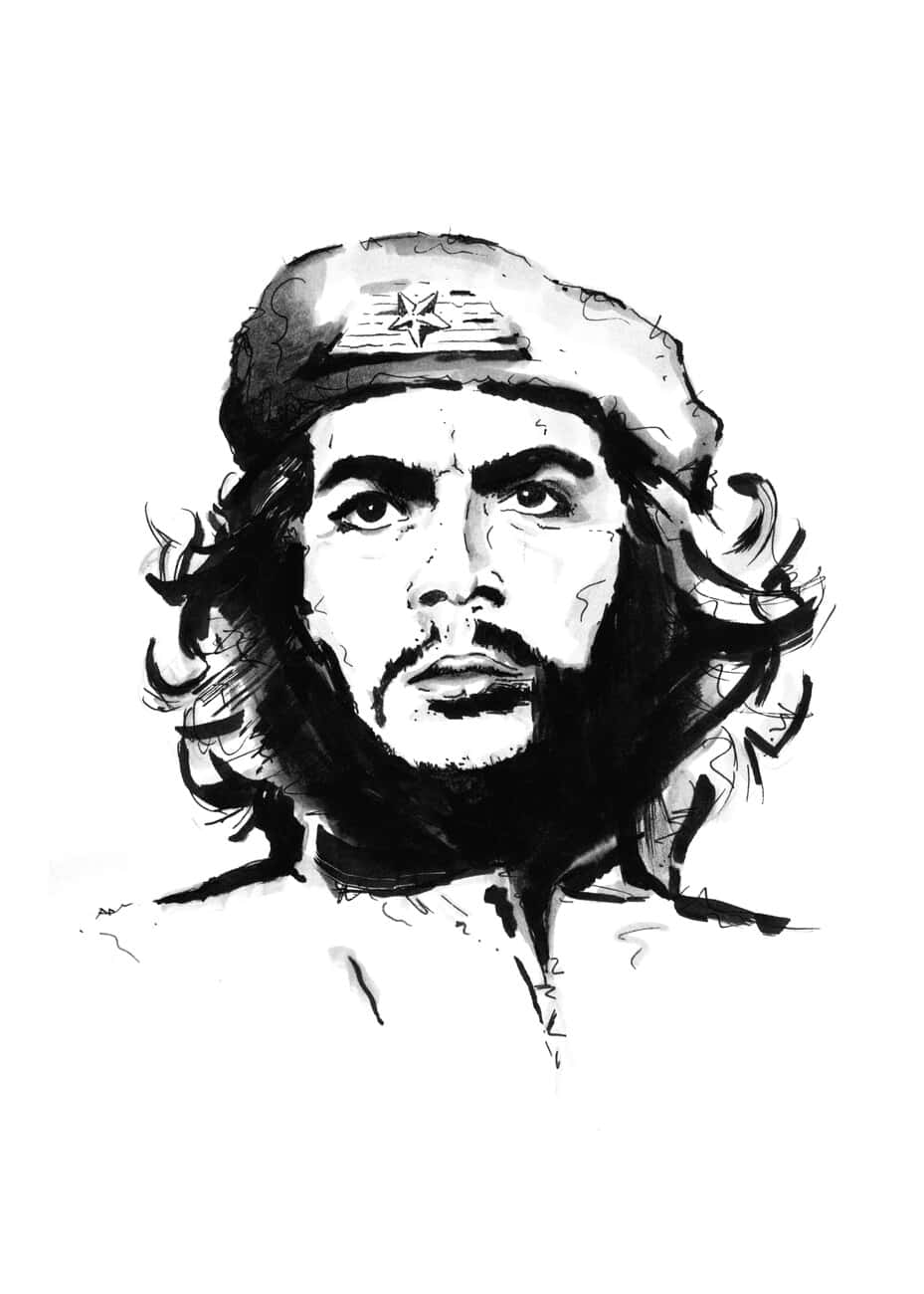 Che Guevara, black and white ink sketch, intense gaze, HD Phone Wallpaper