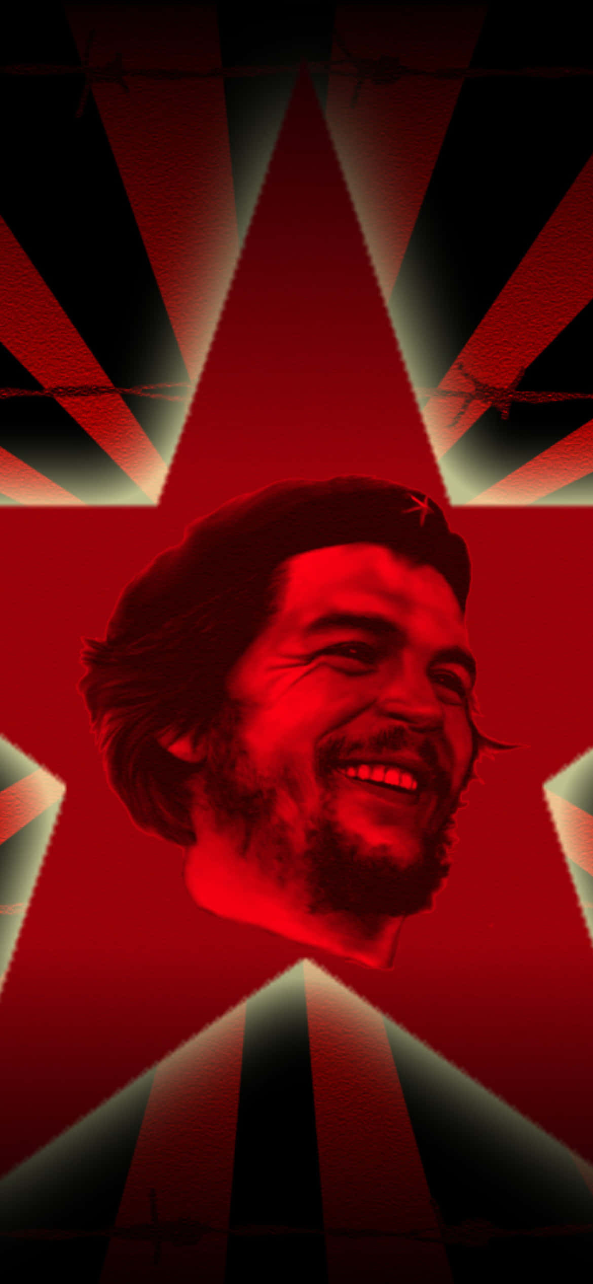 Che Guevara, red starburst background, barbed wire accents, Full HD Phone Wallpaper