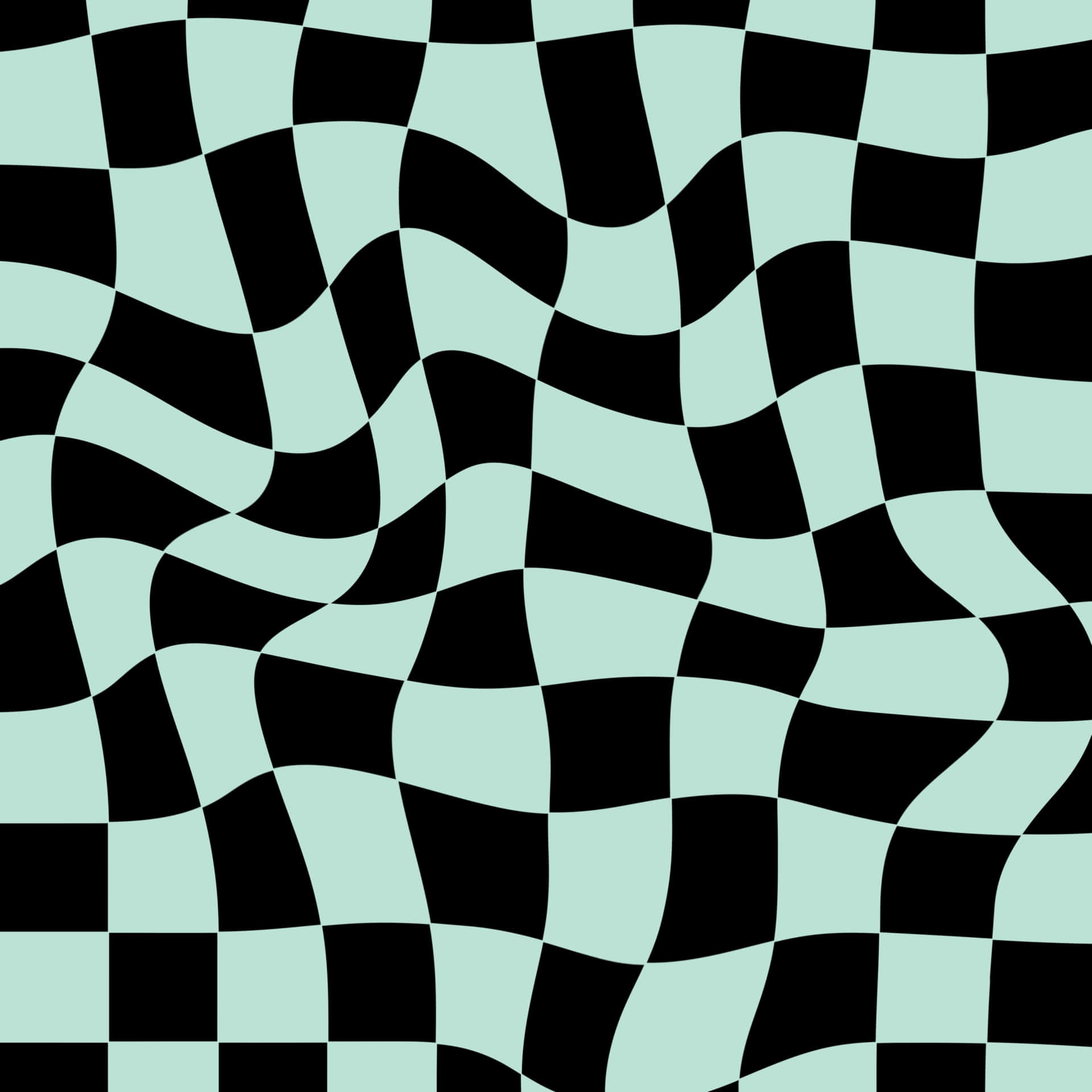 wavy checkered pattern, black and mint green, checkerboard pattern, Full HD Desktop Wallpaper