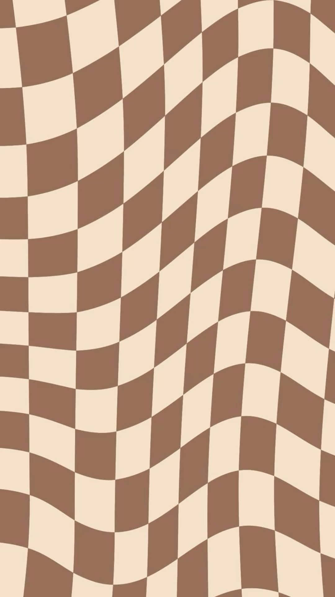 wavy checkered brown pattern, brown and beige checkerboard pattern, optical illusion of depth and movement, Full HD Phone Wallpaper