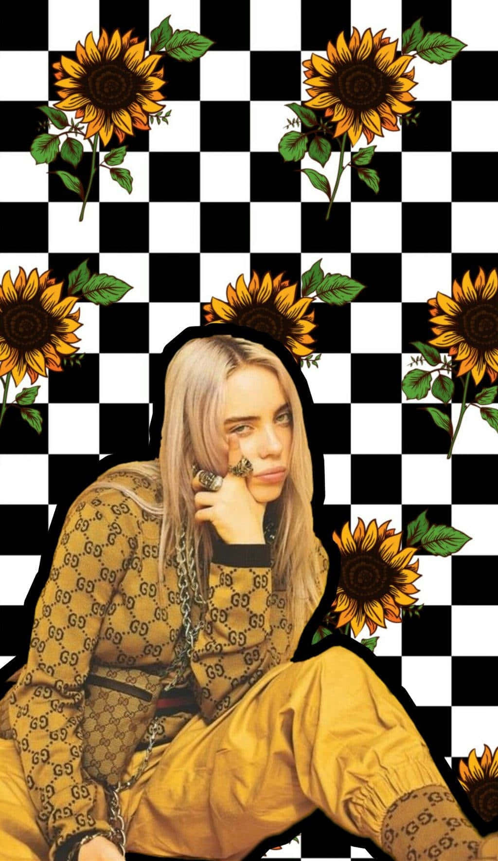 sunflower, black and white checkered background, young woman with blonde hair, HD Phone Wallpaper