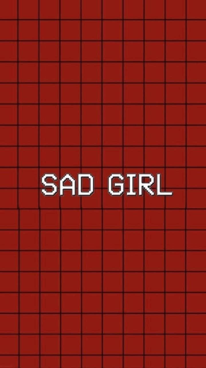sad girl, deep red grid, pixelated text, HD Phone Wallpaper