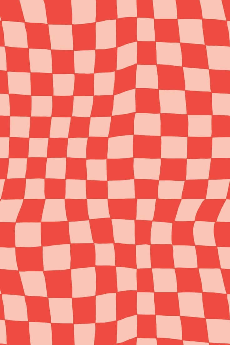 red checkered wavy pattern, wavy red and light pink checkerboard pattern, dynamic optical illusion, SD Phone Wallpaper