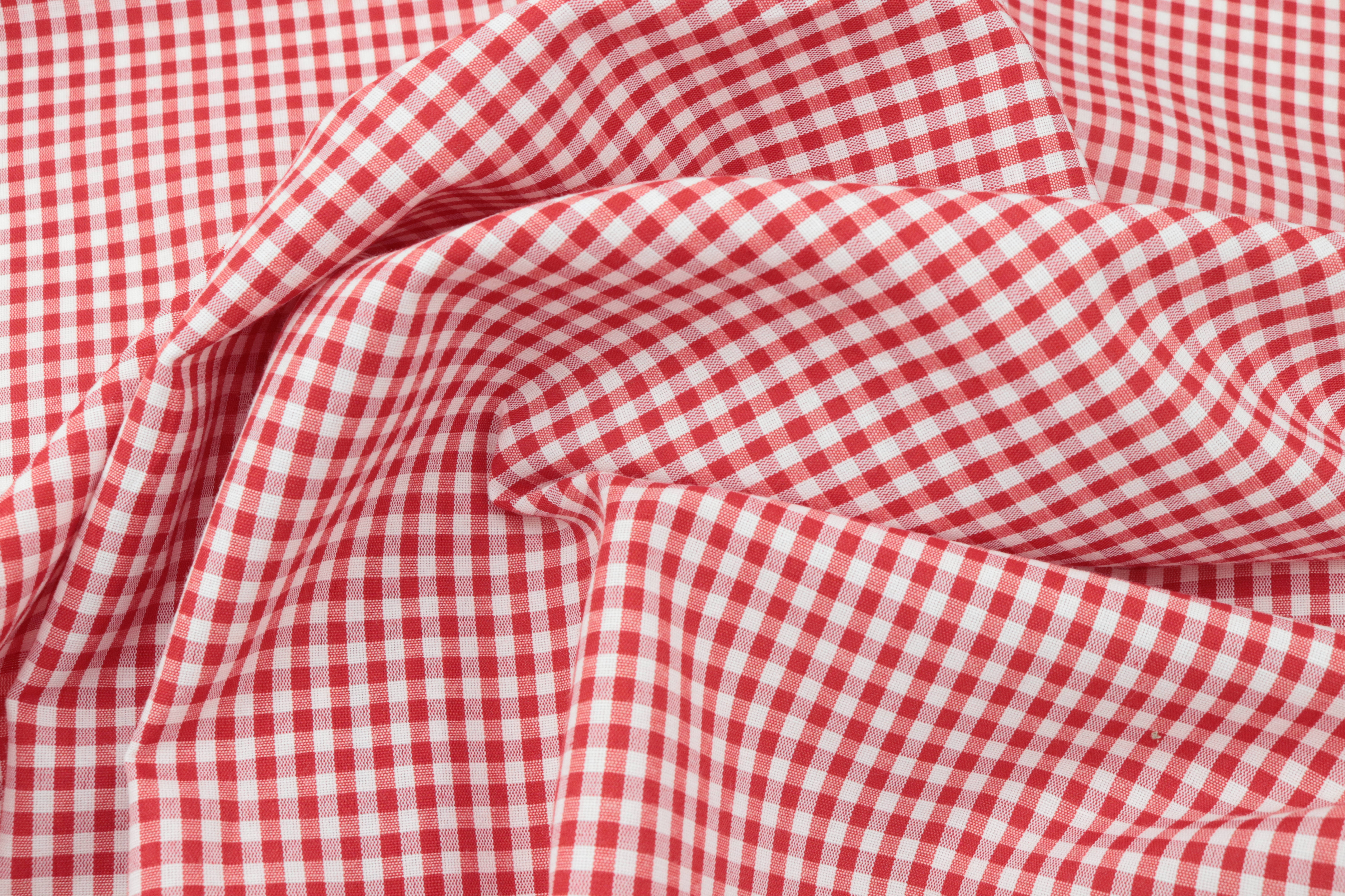 red and white gingham fabric, crisp checkered pattern, soft folds, 5K Desktop Wallpaper