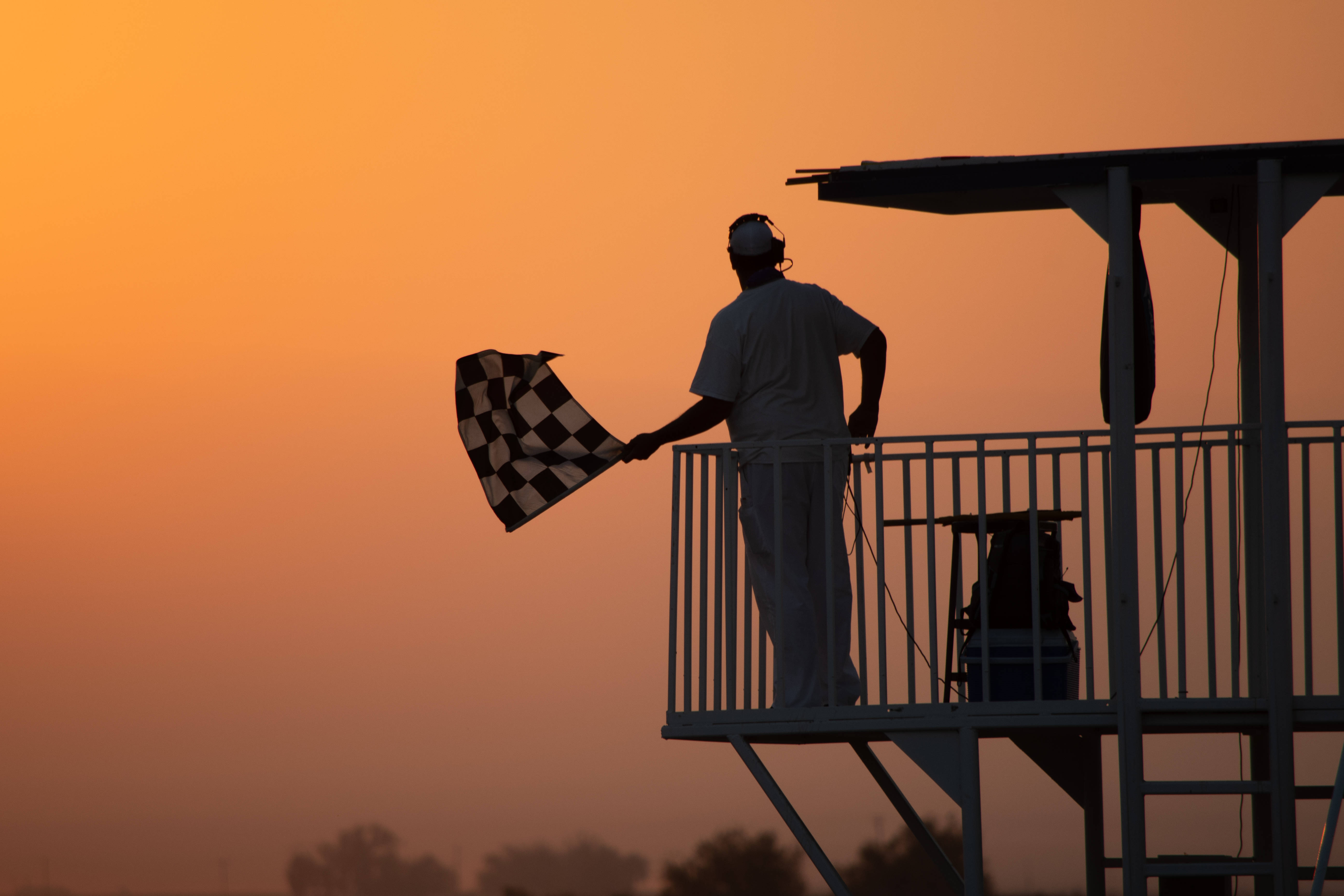 checkered flag, race official, tower, 5K Desktop Wallpaper