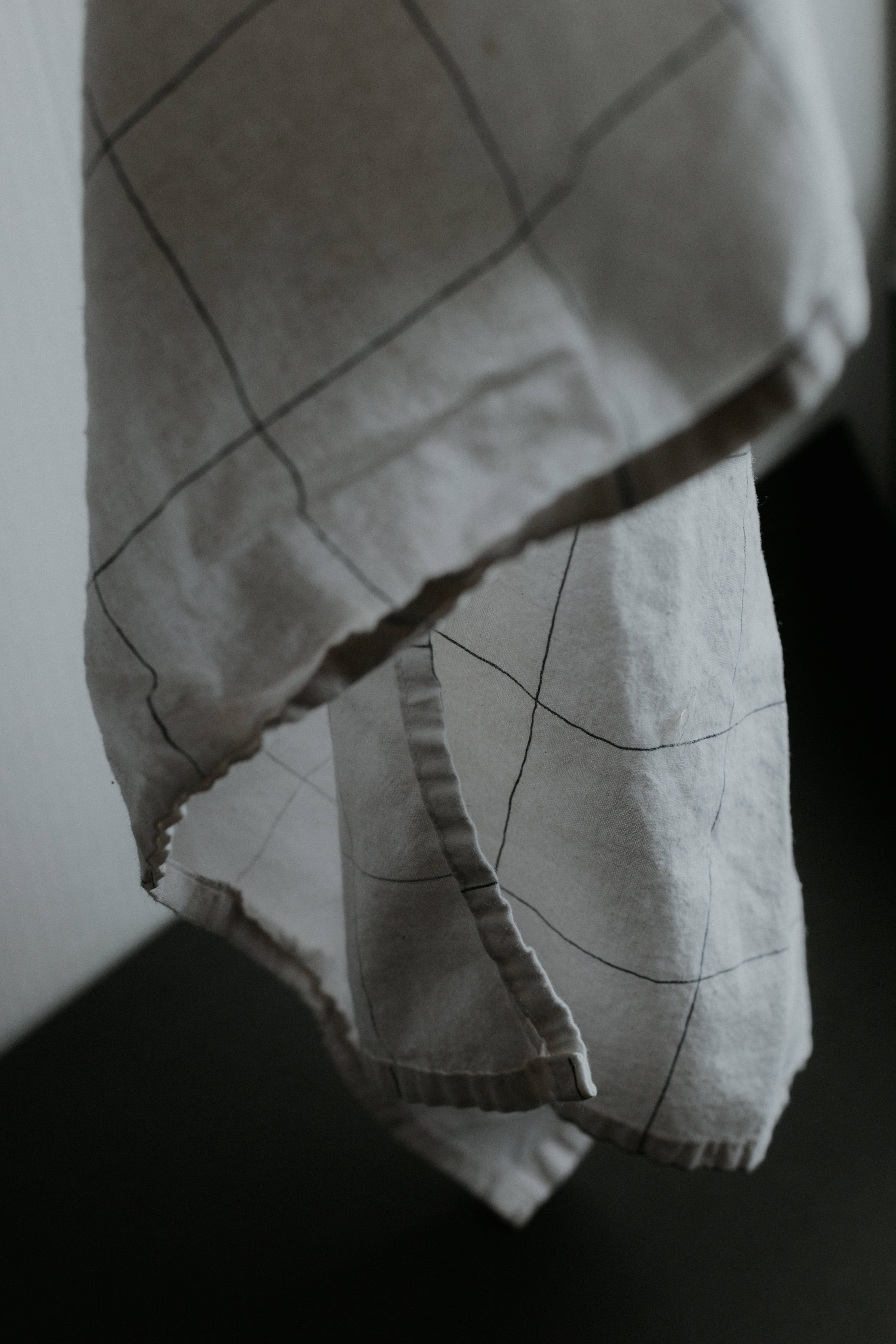 white checkered cloth, beige linen towel, black grid lines, 5K Phone Wallpaper