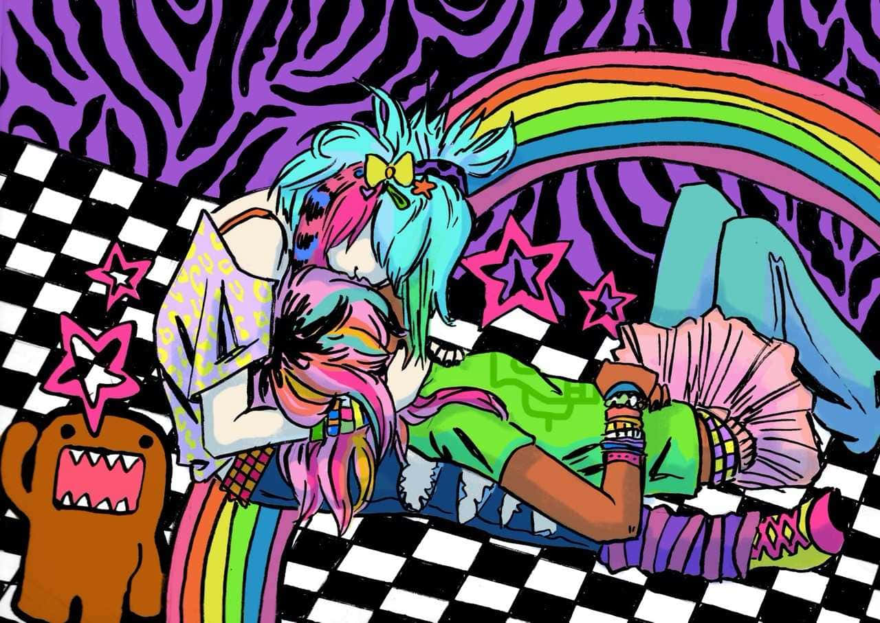 weirdcore, wlw, rainbow hair, HD Desktop Wallpaper