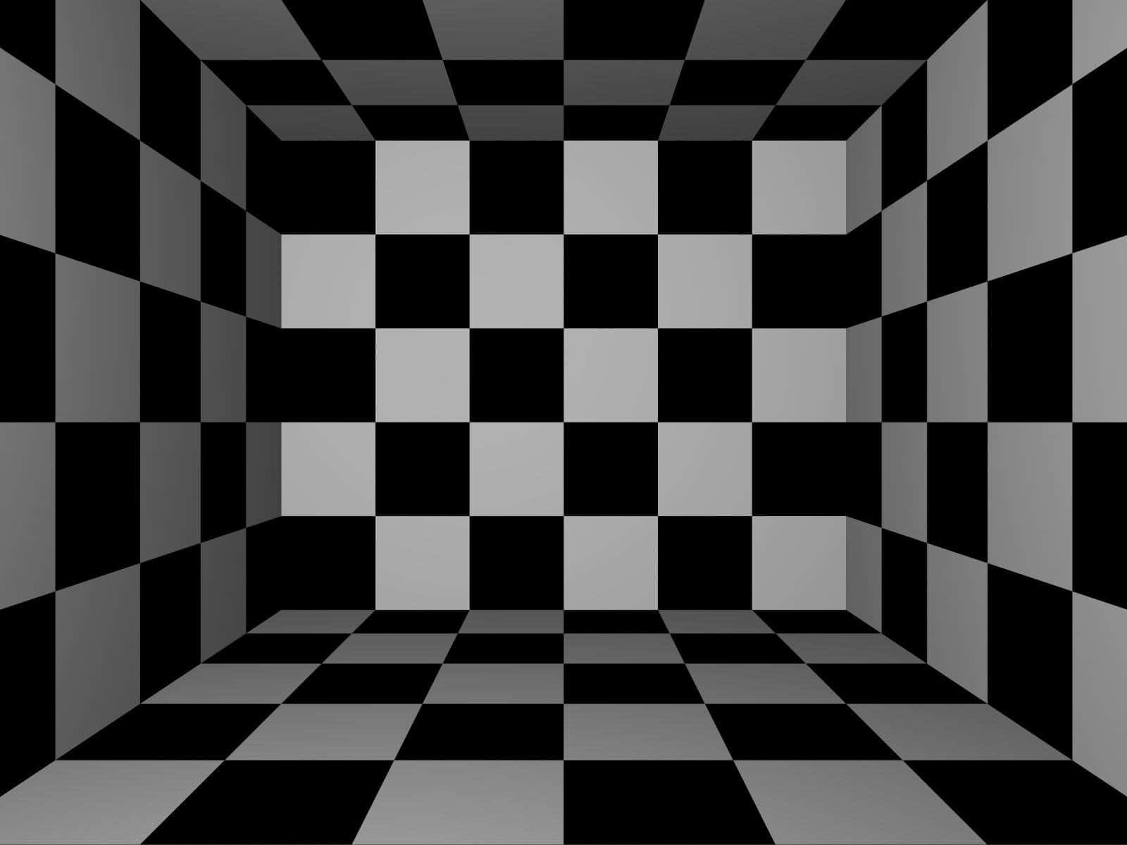 checkered pattern, black and white, 3D optical illusion, HD Desktop Wallpaper