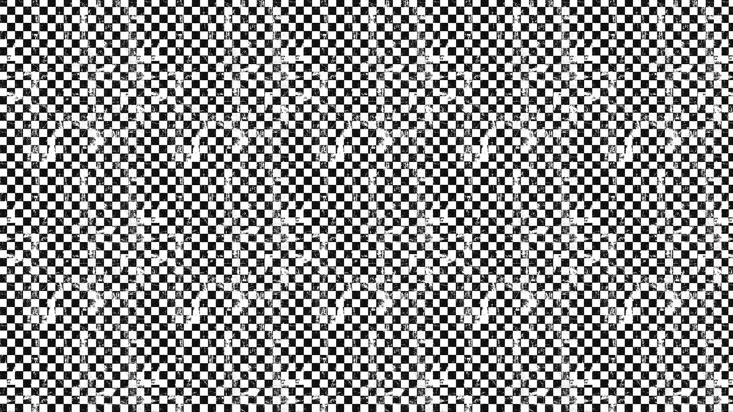 black and white checkerboard pattern, subtle diagonal distortion, faint text overlays, 2K Desktop Wallpaper
