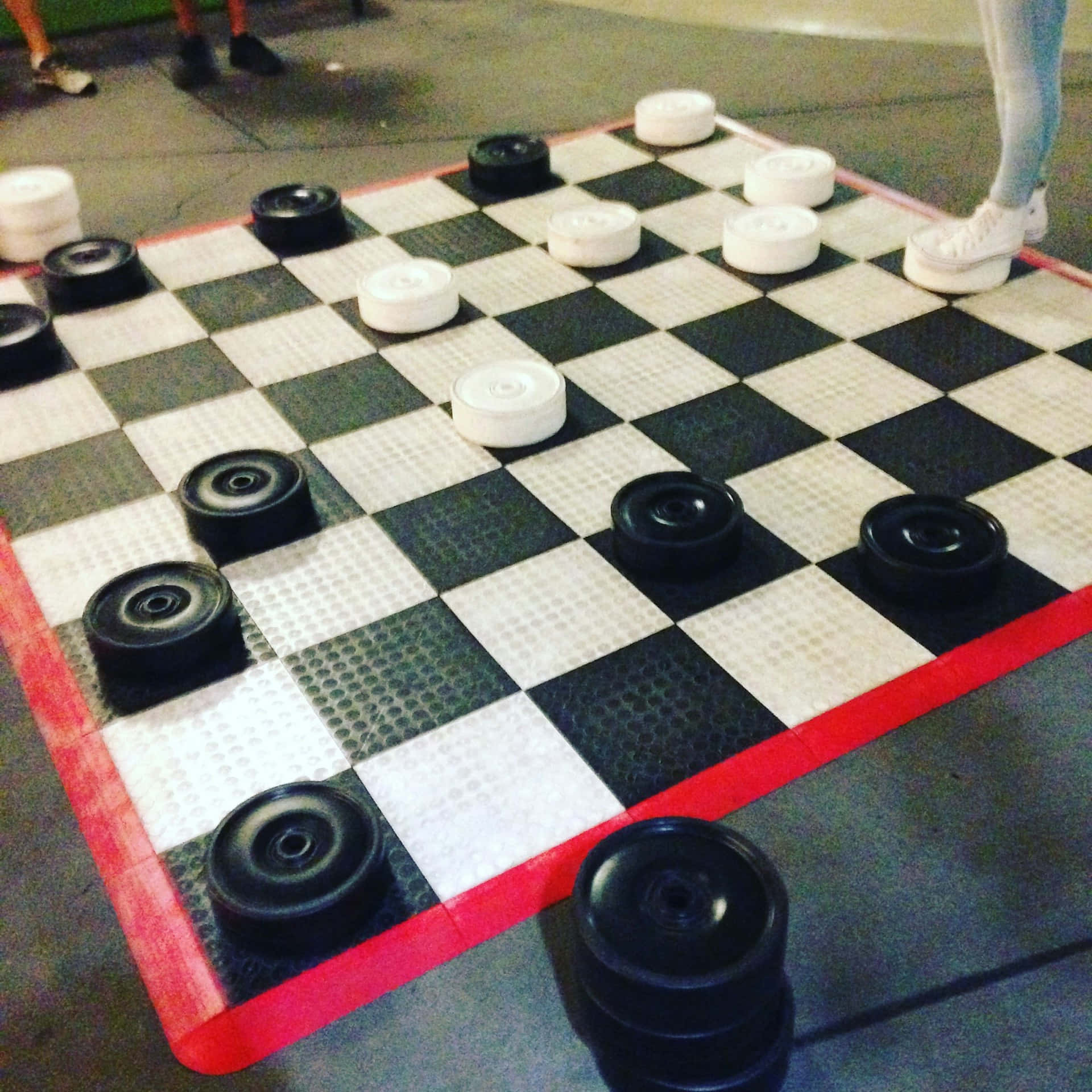giant checkers game, pavement, players' feet, Full HD Desktop Wallpaper