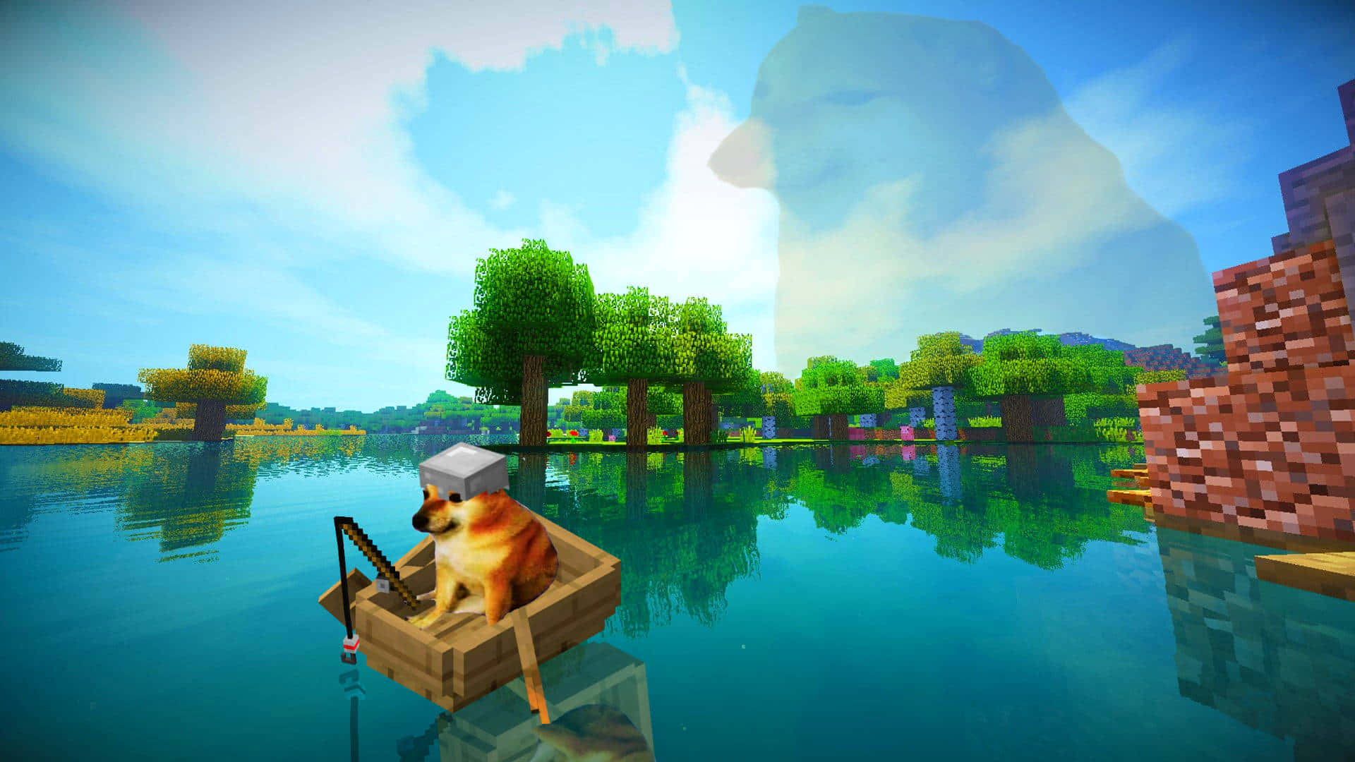 Cheems, pixelated dog, boat, Full HD Desktop Wallpaper