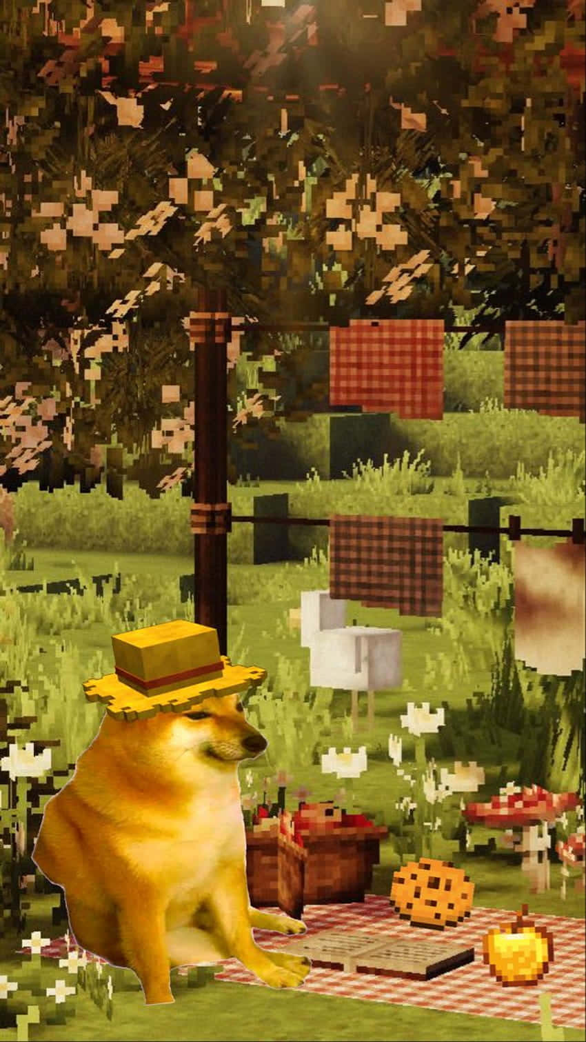 Cheems, yellow hat, picnic blanket, HD Phone Wallpaper