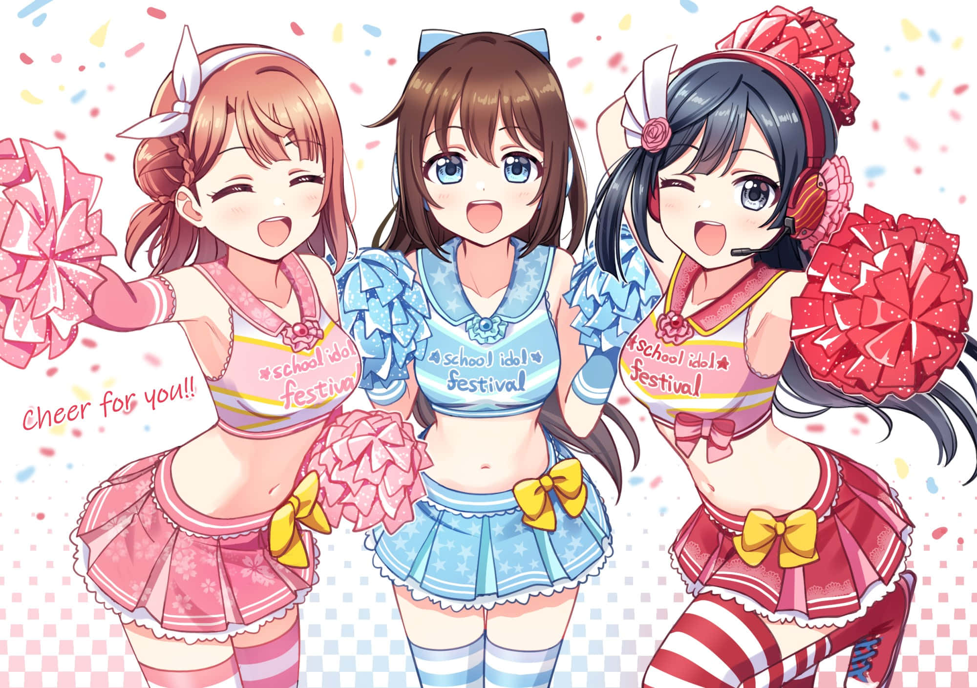 anime cheerleaders, school festival, colorful uniforms, Full HD Desktop Wallpaper