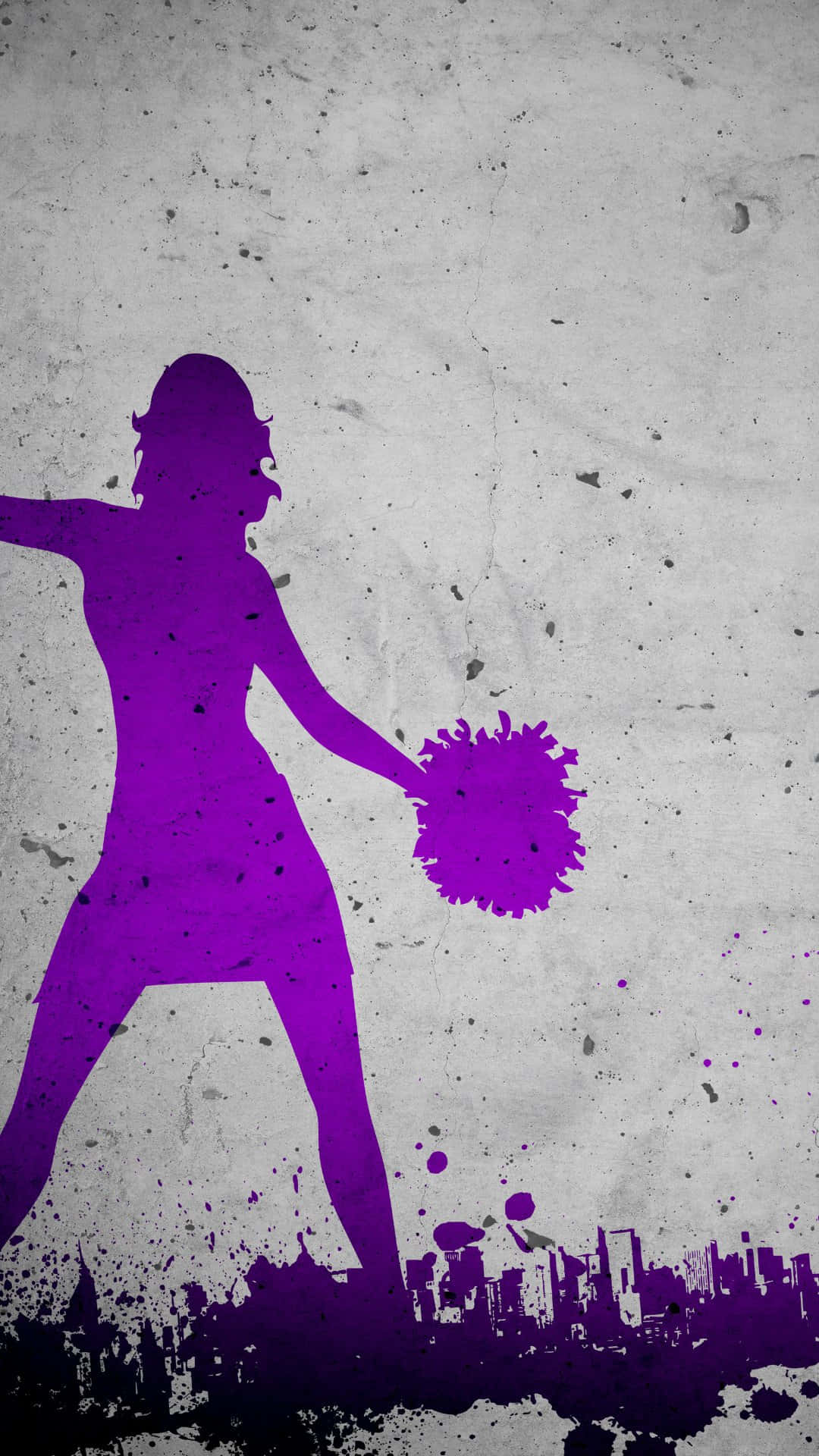 urban cheerleader silhouette, vibrant purple, pom-pom, Full HD Phone Wallpaper