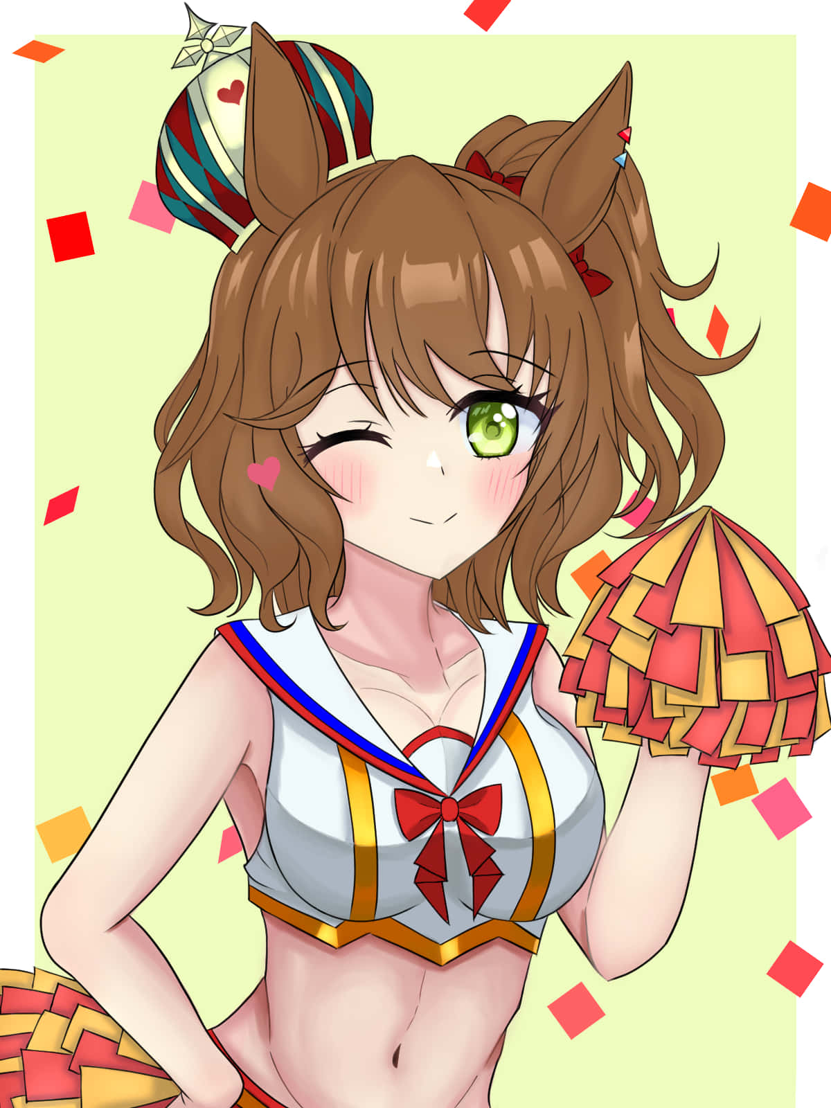 anime cheerleader, pom poms, brown hair, HD Phone Wallpaper
