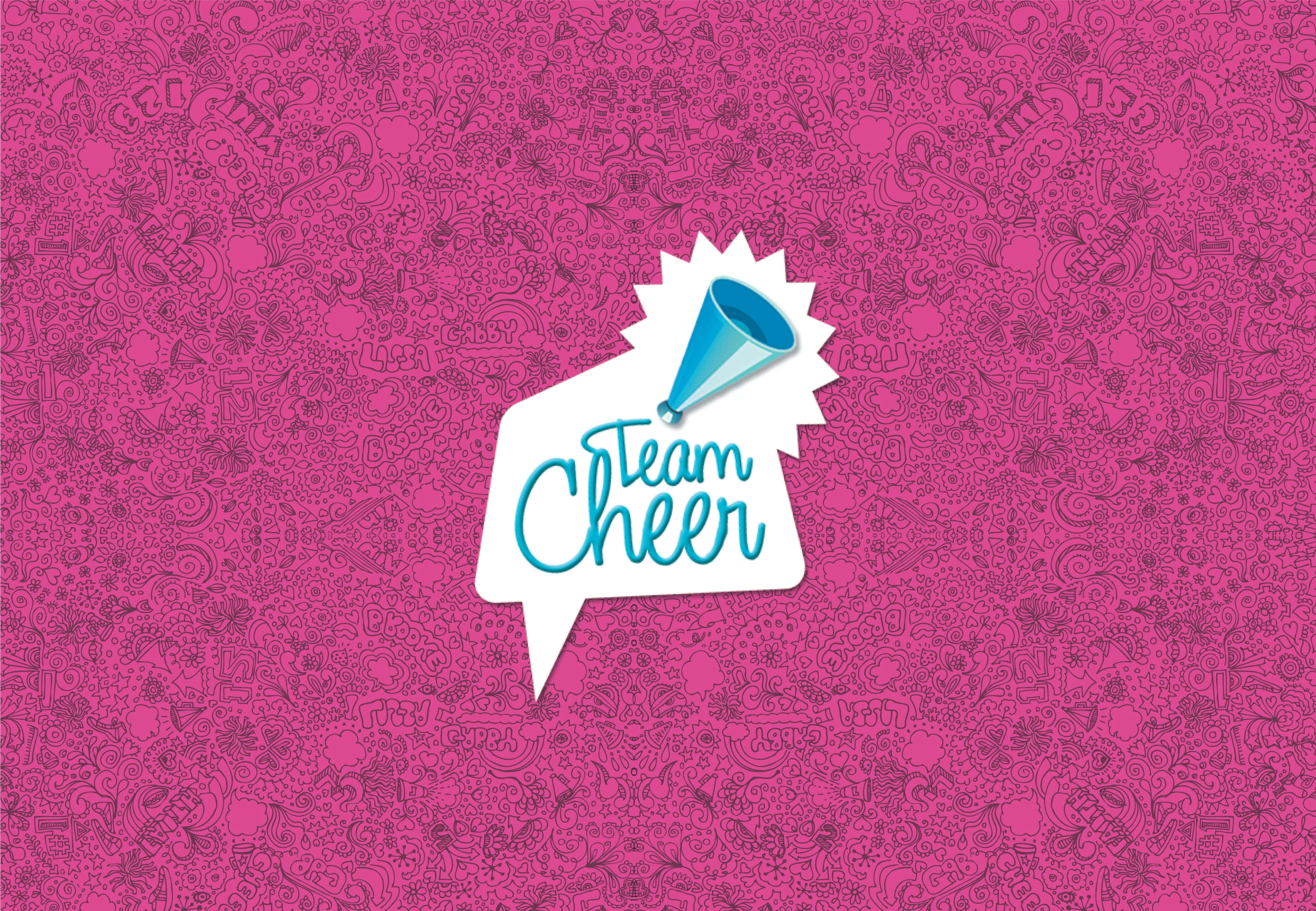 Team Cheer, pink background, doodles, 4K Desktop Wallpaper