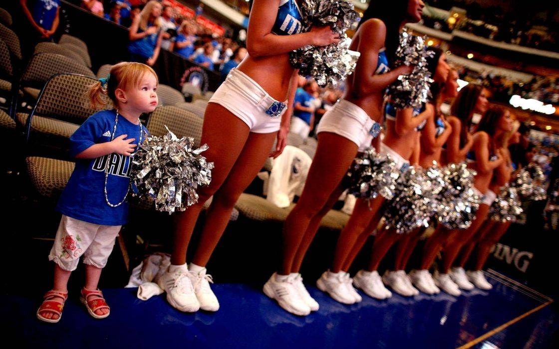 cute toddler cheerleader, blue shirt, white shorts, SD Desktop Wallpaper