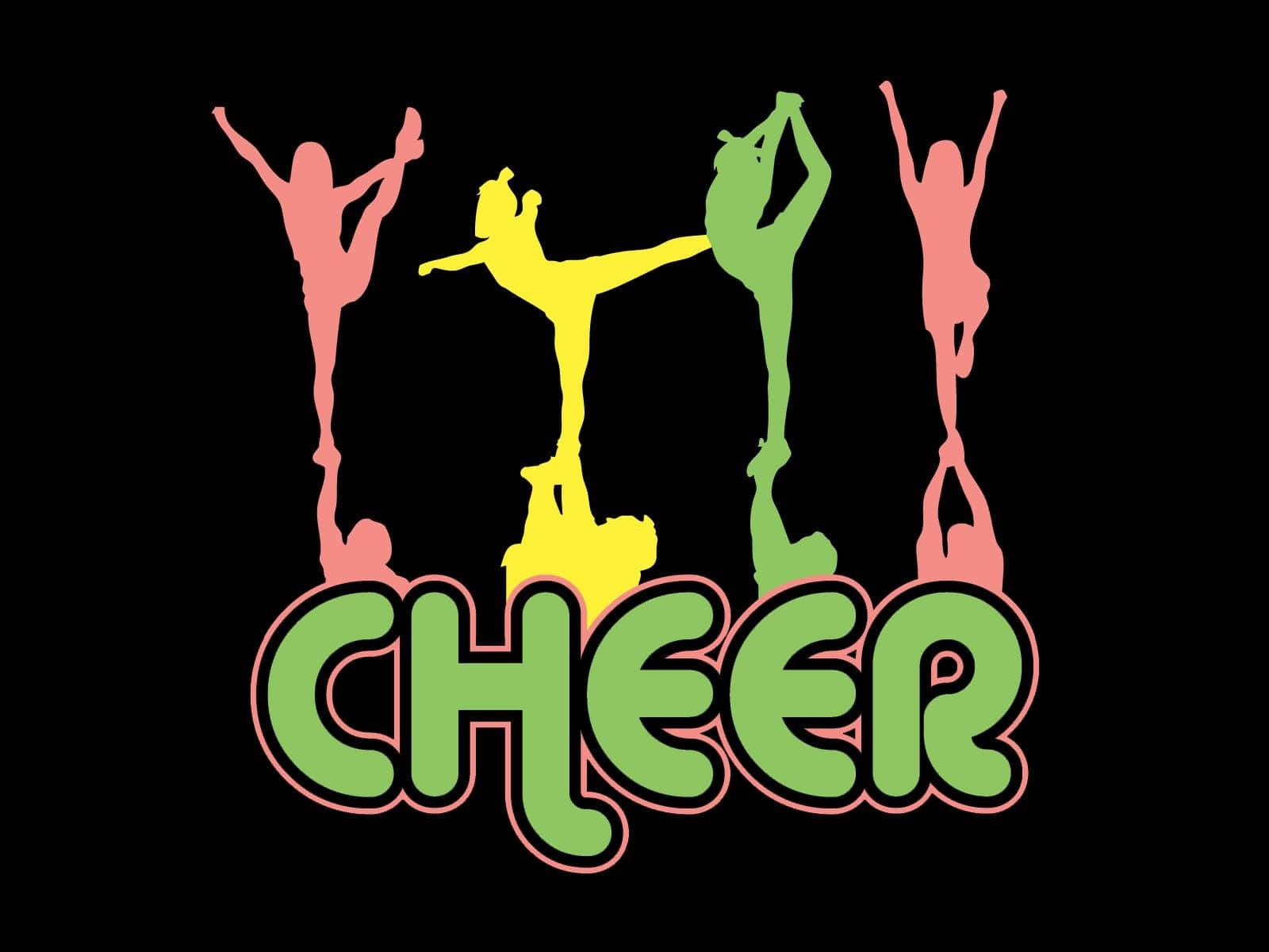 colorful cheerleading silhouettes, retro-style cheerleaders, pink yellow and green silhouettes, HD Desktop Wallpaper