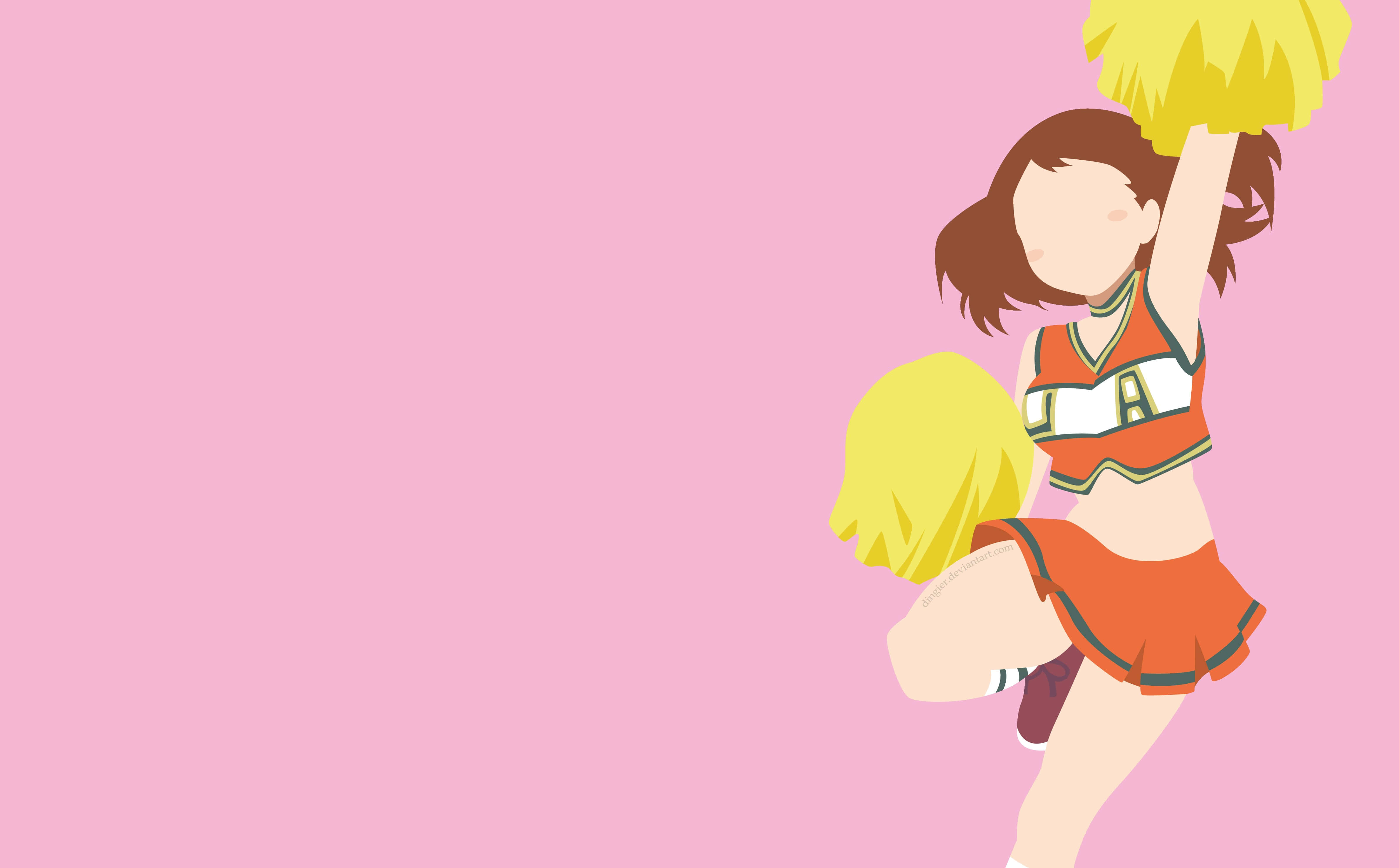 cheerleader, orange and white uniform, yellow pom-poms, 4K Desktop Wallpaper