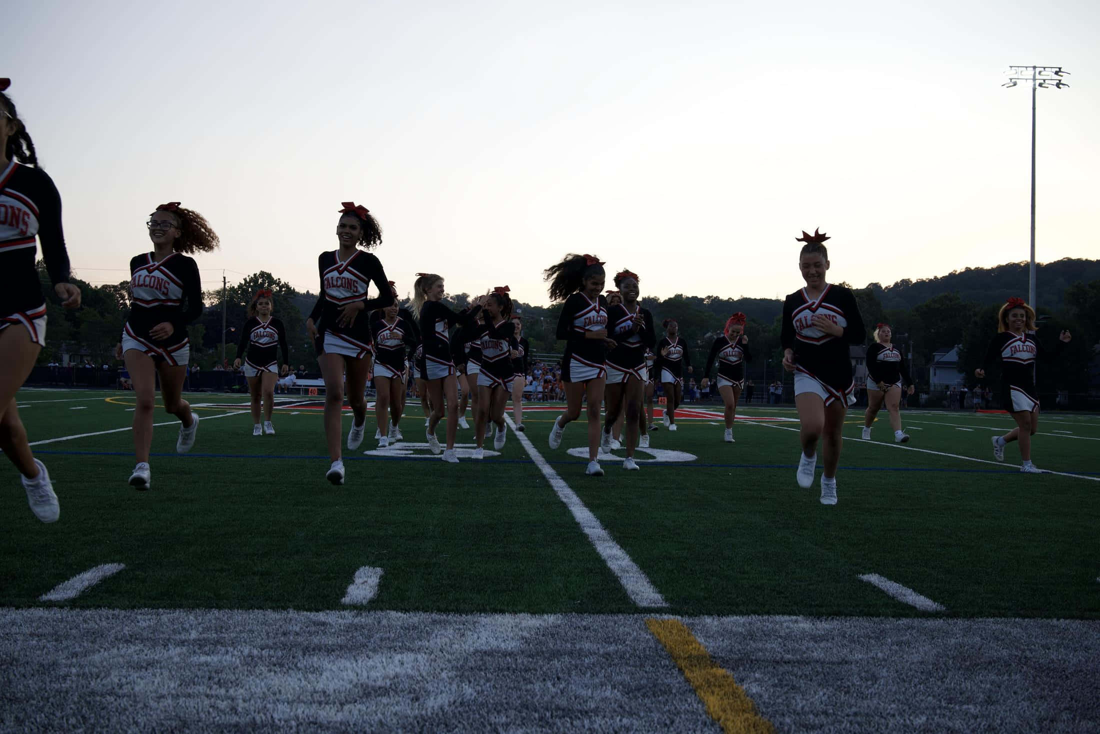Twilight Cheerleading Team, football field, dusk, Full HD Desktop Wallpaper