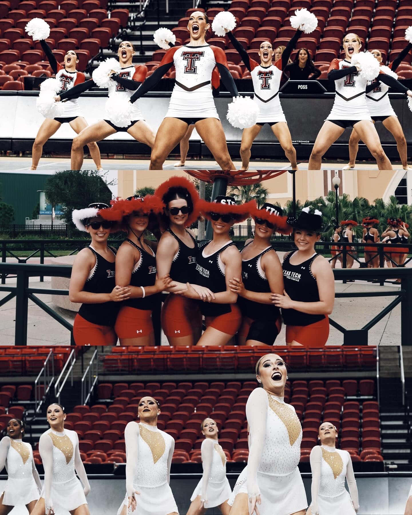 Cheerleading Team Collage, red white and black uniforms, pom poms, HD Phone Wallpaper