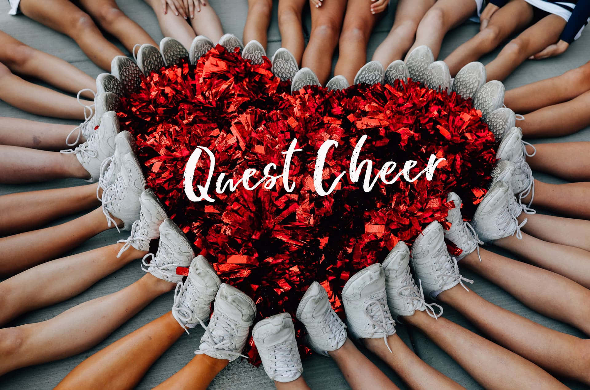 cheerleaders, heart formation, red glitter pom poms, Full HD Desktop Wallpaper
