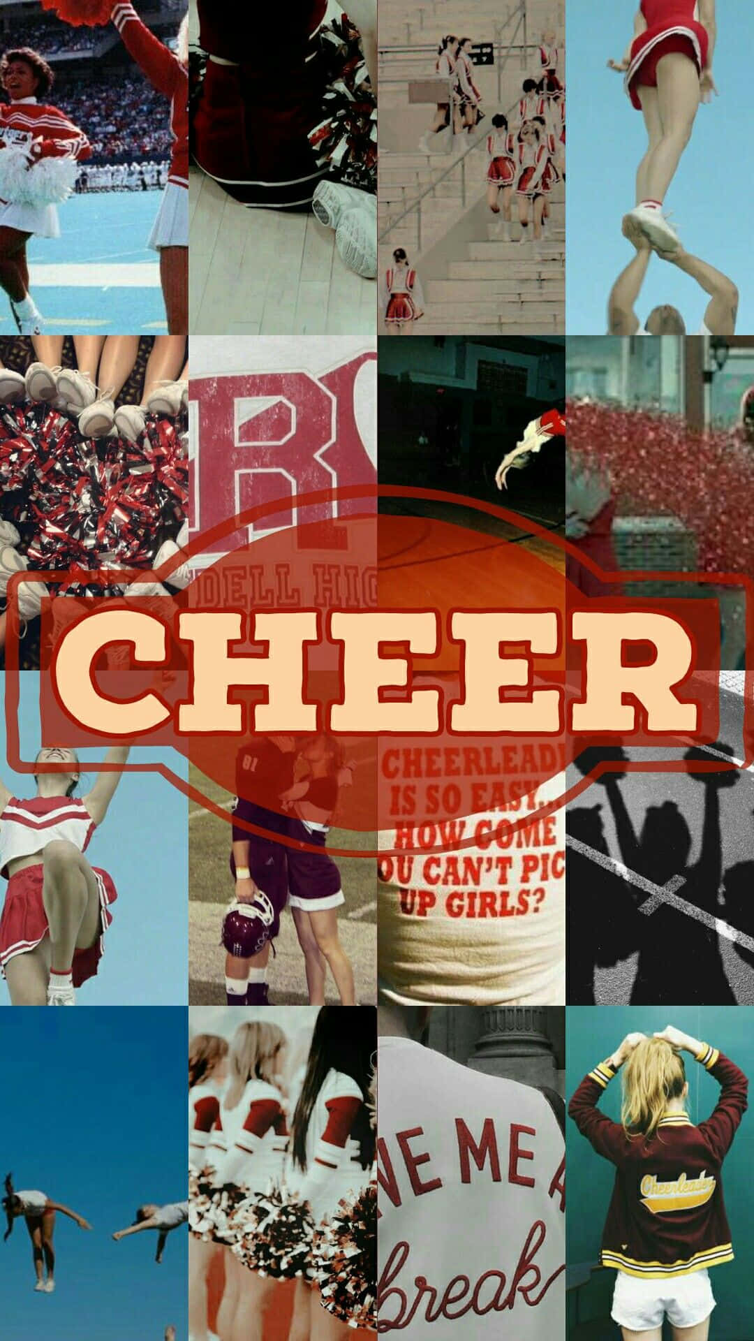 Cheerleading Collage Aesthetic, pom-poms, uniforms, Full HD Phone Wallpaper