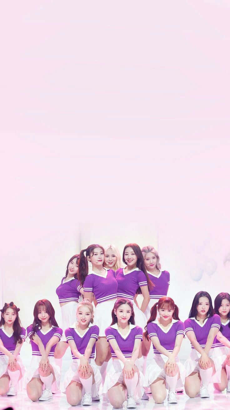 Cheerleading Team, purple uniforms, pink background, HD Phone Wallpaper