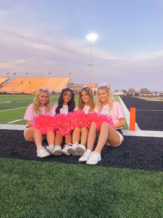 cheerleaders, pink uniforms, pink pom-poms, SD Phone Wallpaper