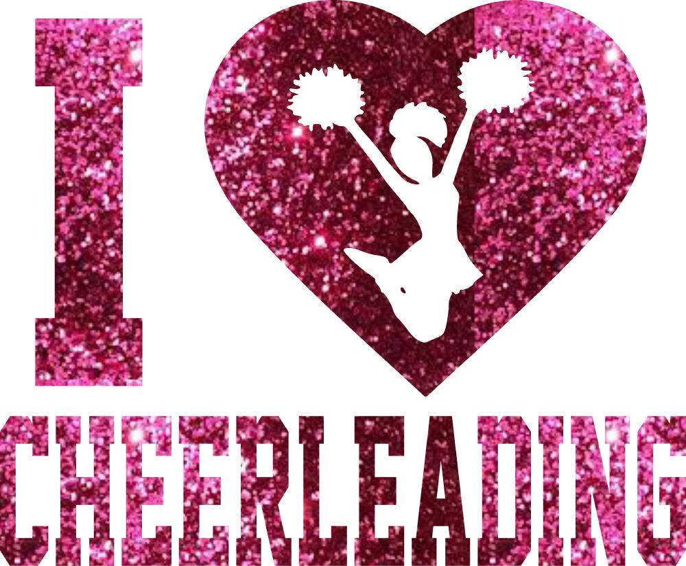 glittery pink heart, white cheerleader silhouette, pom-poms, SD Desktop Wallpaper