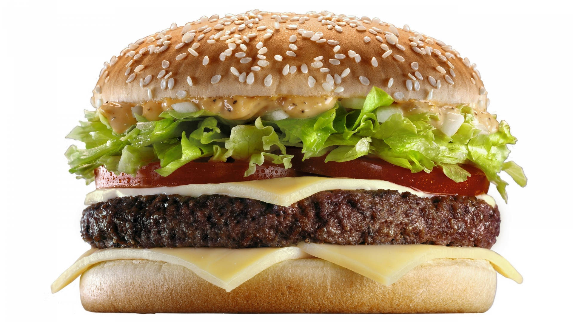 cheeseburger, sesame seed bun, fresh lettuce, Full HD Desktop Wallpaper