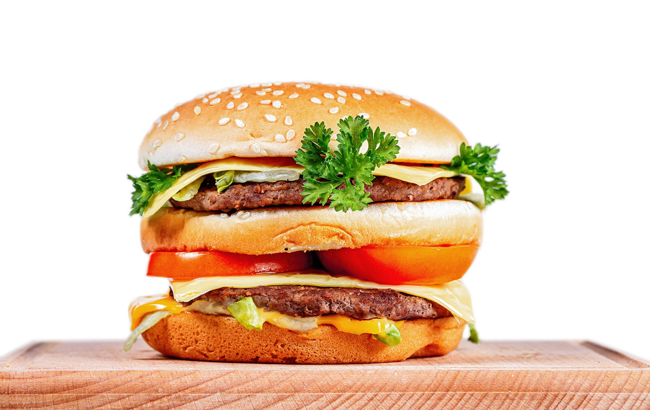 Goodly Fat Cheeseburger, double cheeseburger, wooden board, Full HD Desktop Wallpaper