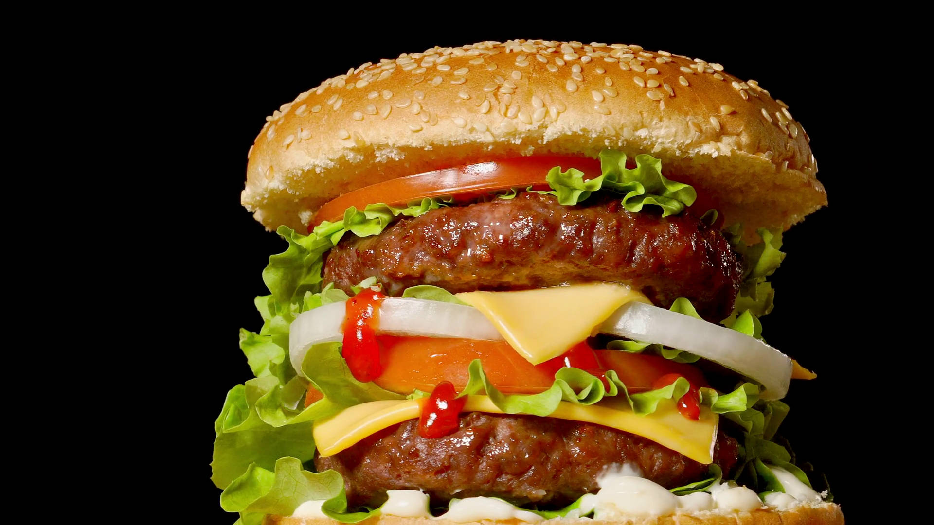 Cheeseburger, black background, double burger, Full HD Desktop Wallpaper