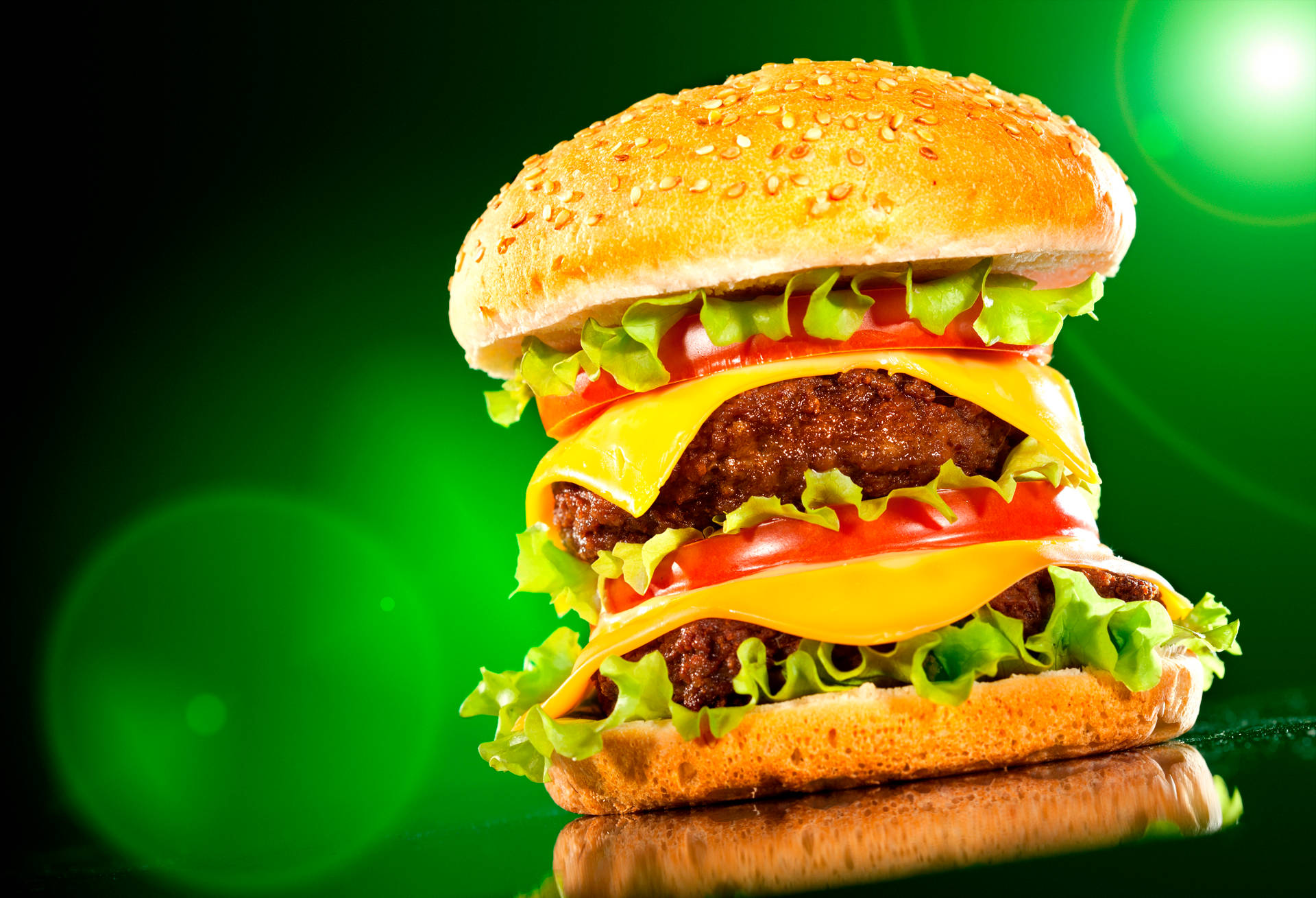 Cheeseburger, sesame bun, lettuce, Full HD Desktop Wallpaper