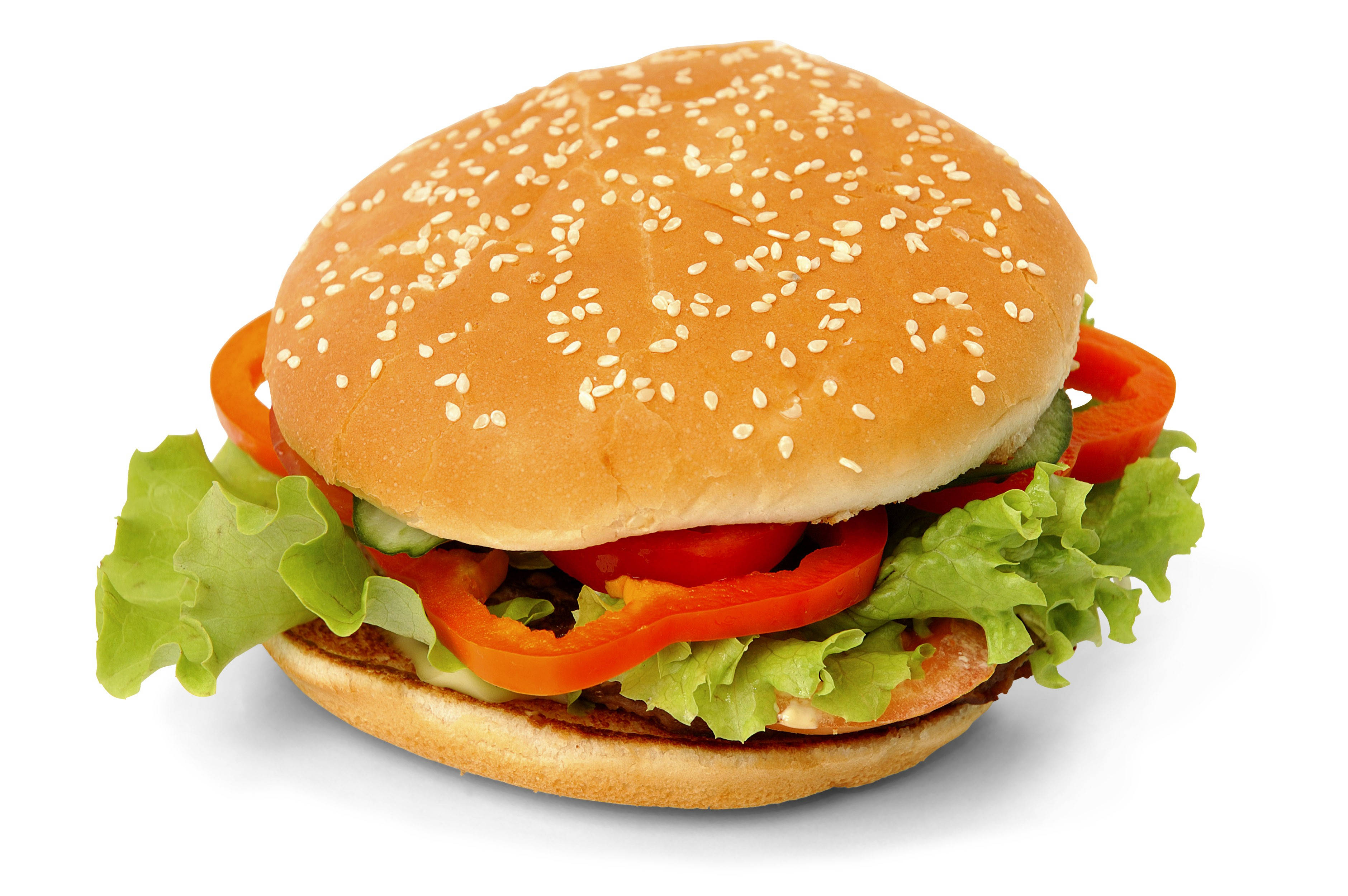 cheeseburger, sesame seed bun, tomato slices, 2K Desktop Wallpaper
