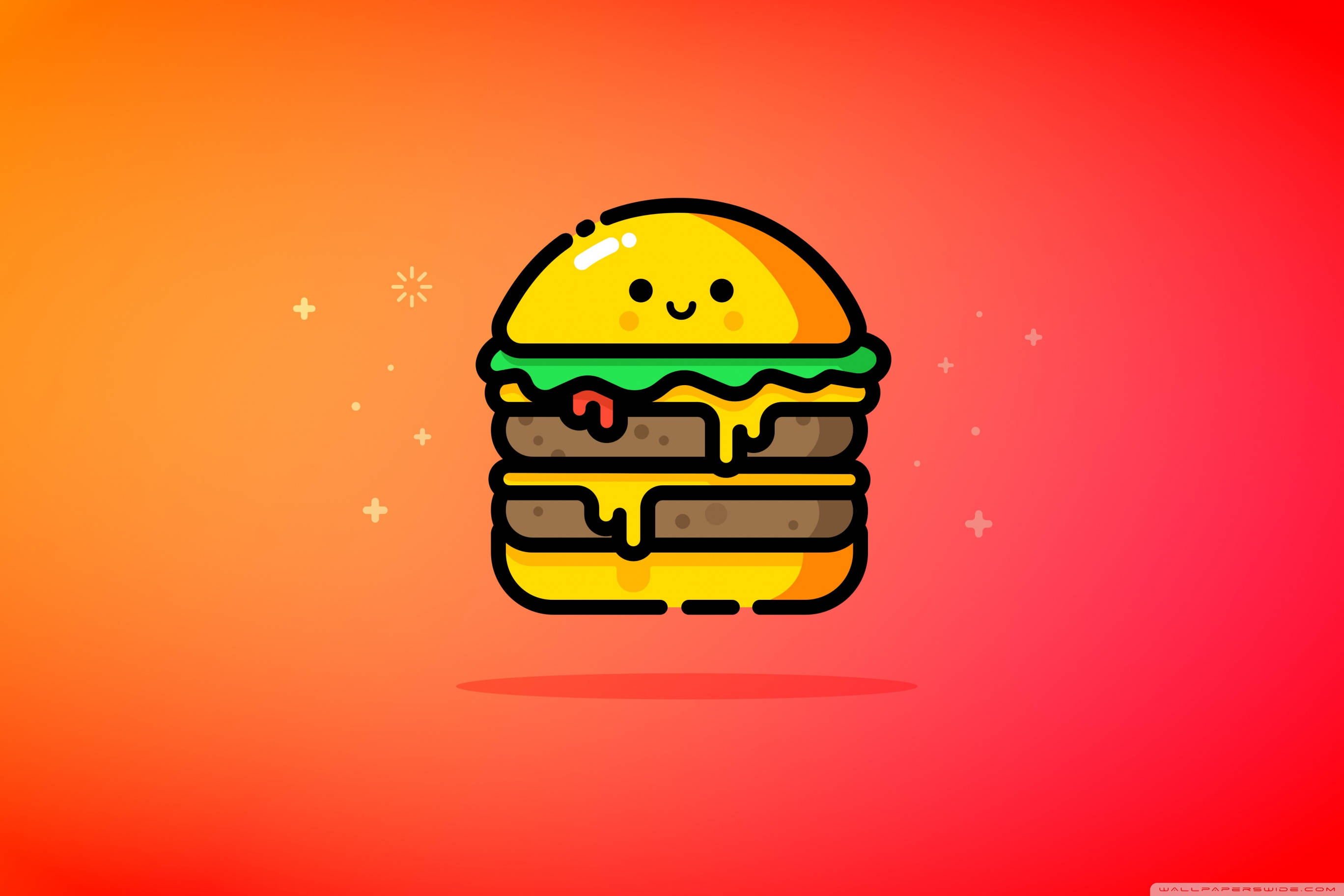 cheeseburger, smiling face, dripping cheese, 2K Desktop Wallpaper