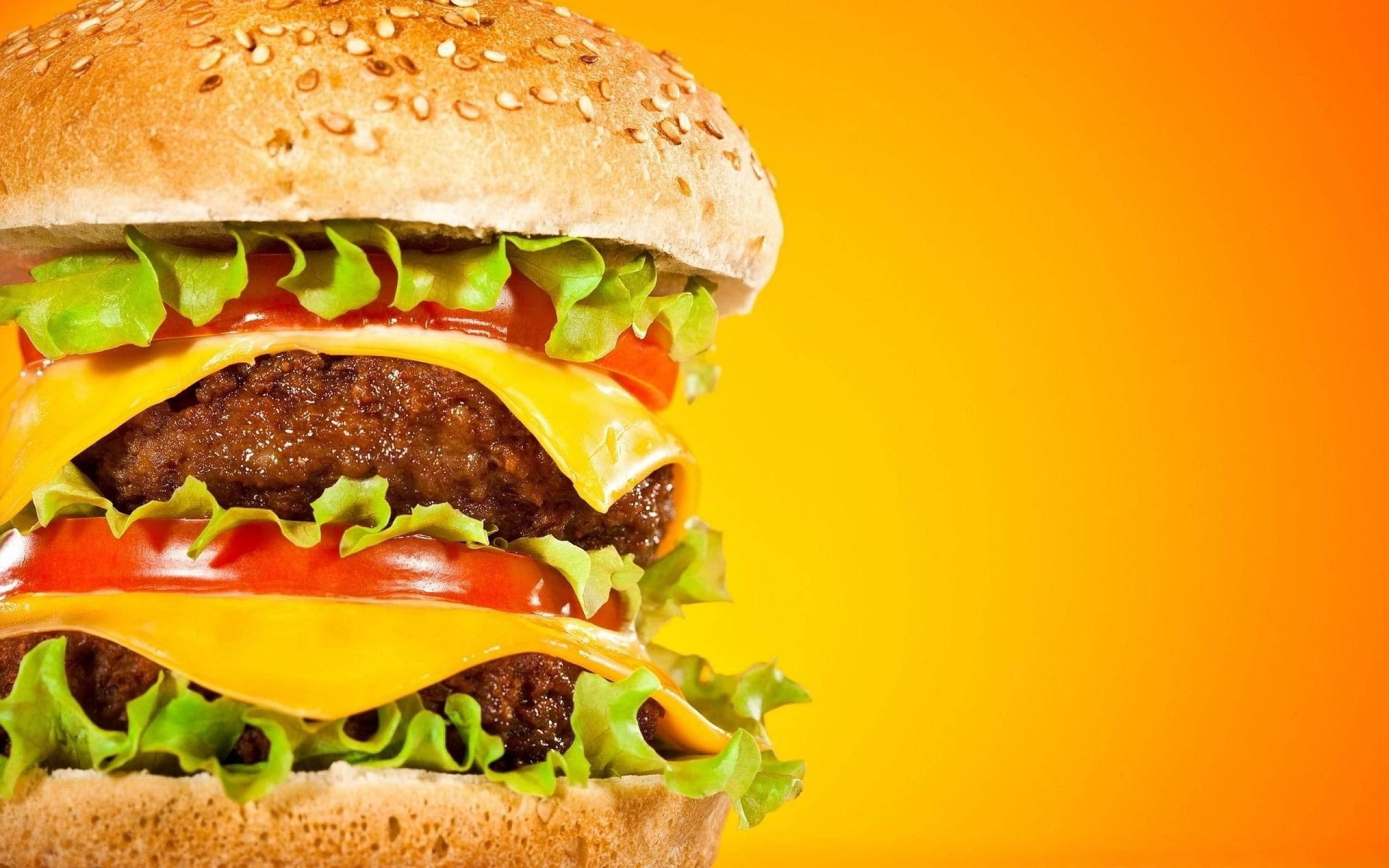 double cheeseburger, sesame bun, lettuce, 2K Desktop Wallpaper