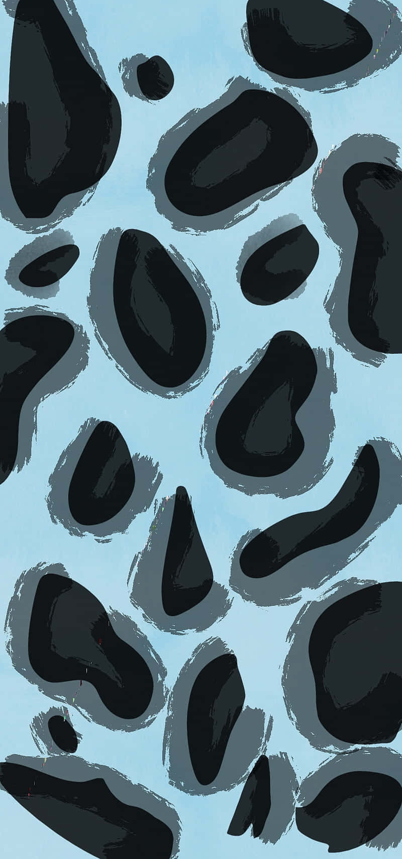 abstract cheetah print illustration, black and gray brushstroke spots, light blue background, HD Phone Wallpaper