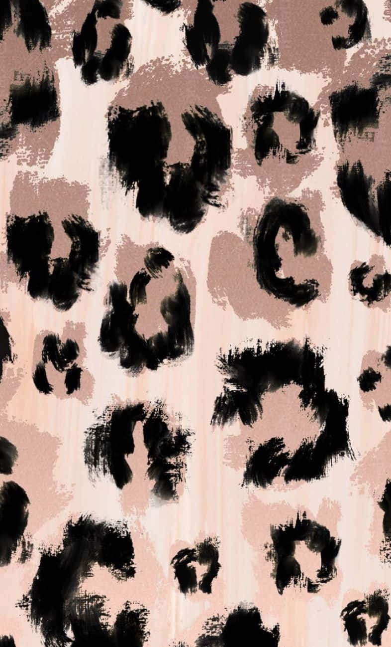 abstract cheetah print texture, black brushstroke leopard spots, soft pink background, HD Phone Wallpaper