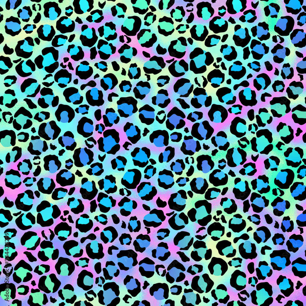 neon leopard print, black spots, pastel gradients of blue pink and green, SD Desktop Wallpaper