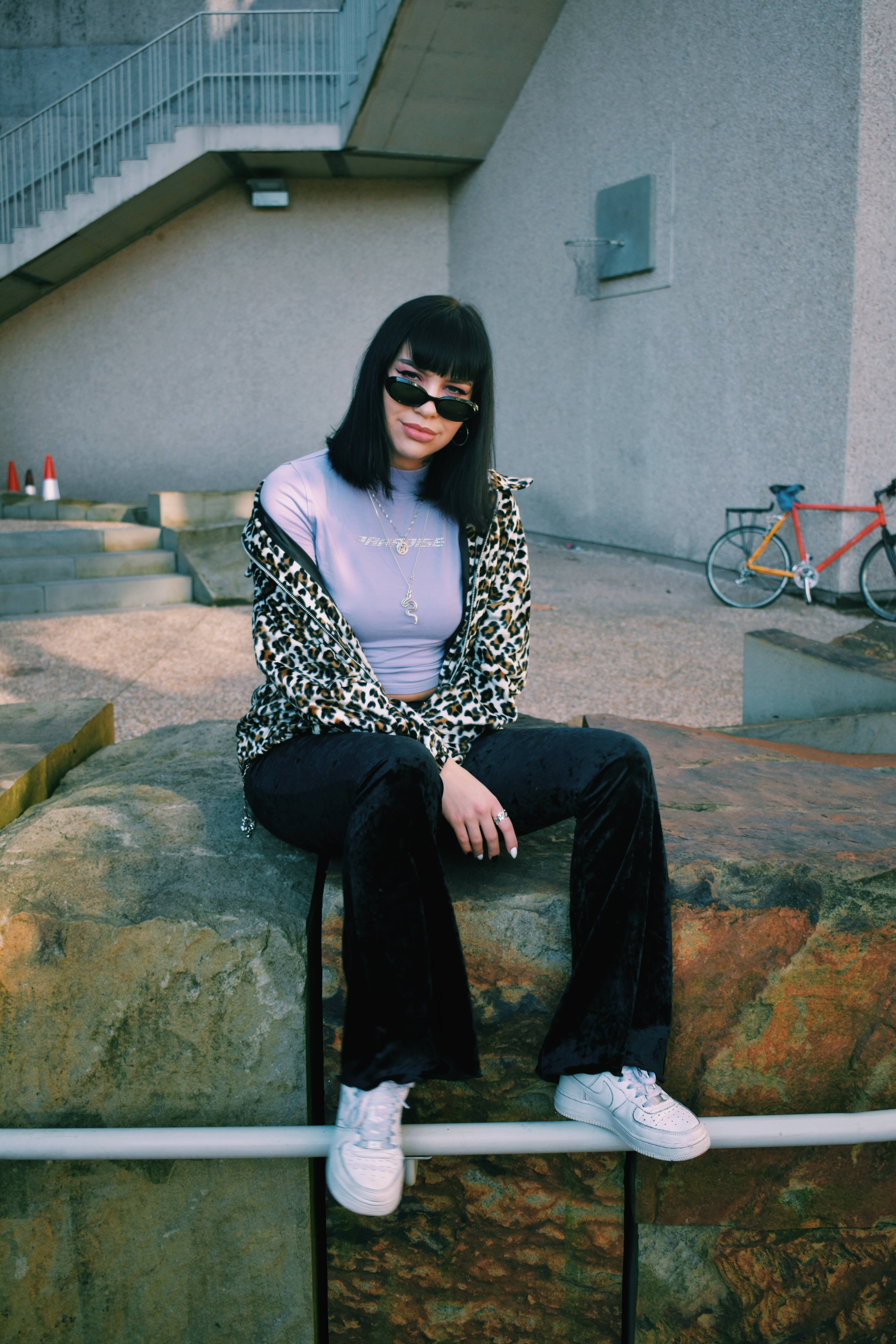 Cool Girl Cheetah Print Jacket, leopard jacket, urban courtyard, 5K Phone Wallpaper