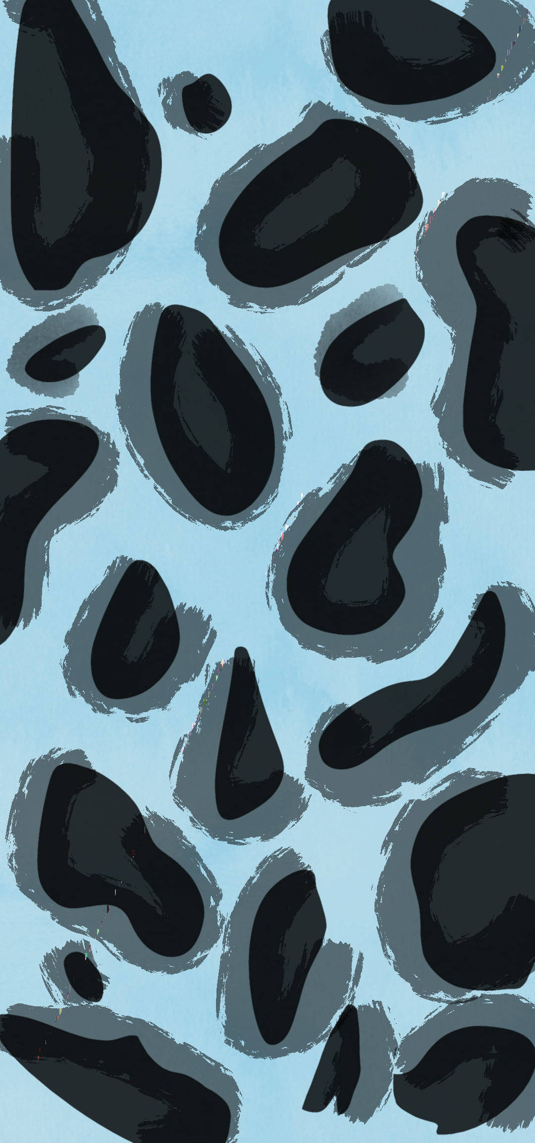 shaded blue cheetah print, light blue background, black and gray organic shapes, Full HD Phone Wallpaper