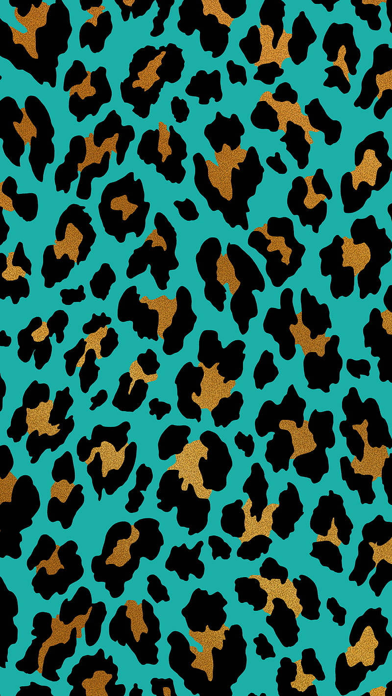 Cheetah Print, green, teal background, HD Phone Wallpaper